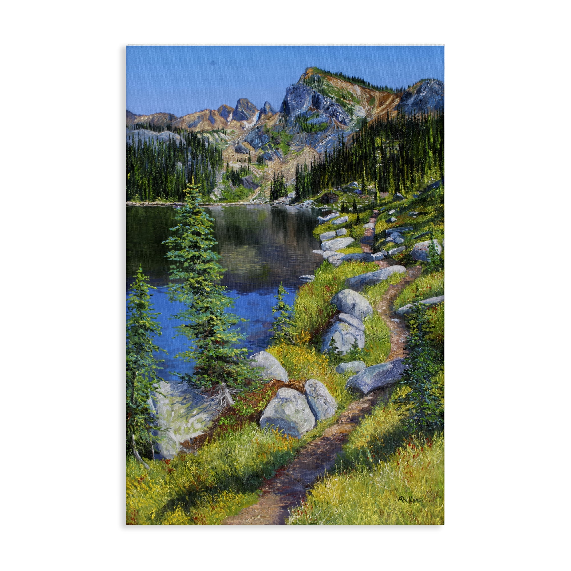 Stupell Industries Alpine Lake Landscape Landscape & Nature Painting Wrapped Canvas Art Print Wall Art, 20 x 30