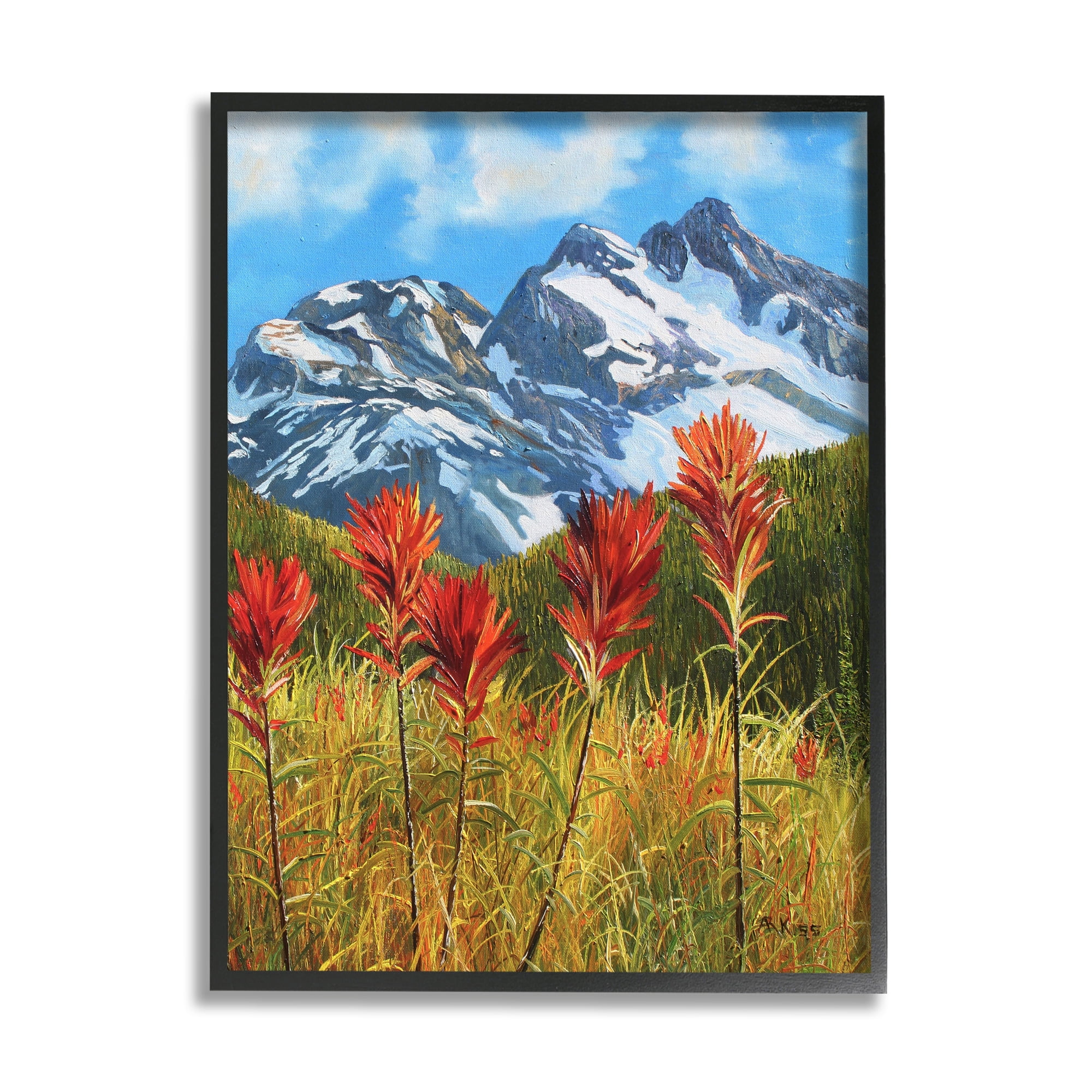 Stupell Industries Alpine Mountain Valley Nature Painting Black Framed Art Print Wall Art, 24 x 30