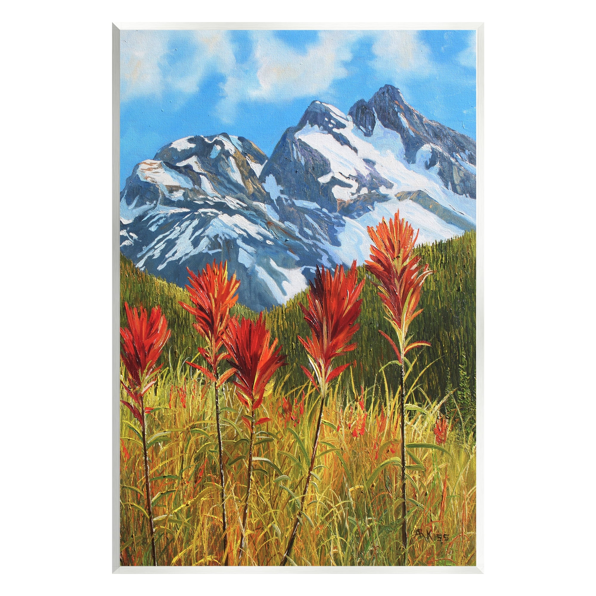 Stupell Industries Alpine Mountain Valley Nature Painting Unframed Art Print Wall Art, 13 x 19