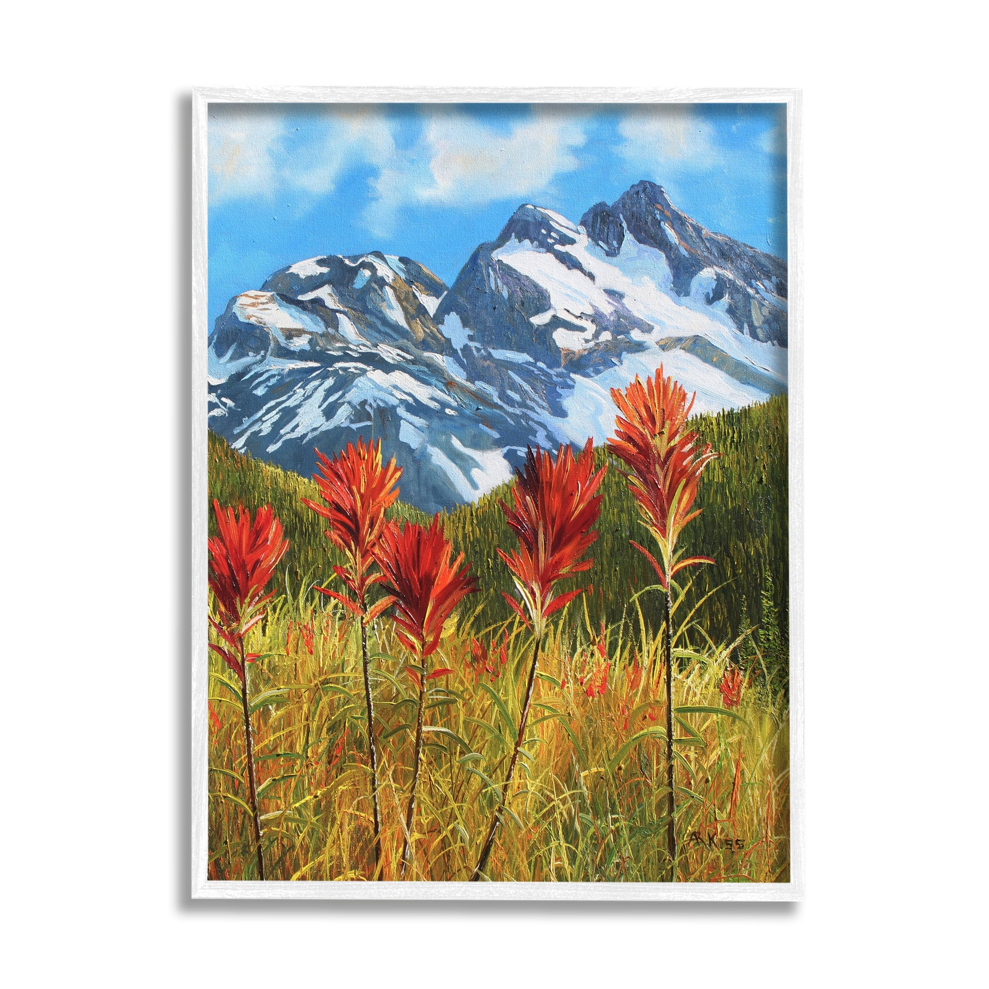 Stupell Industries Alpine Mountain Valley Nature Painting White Framed Art Print Wall Art, 24 x 30