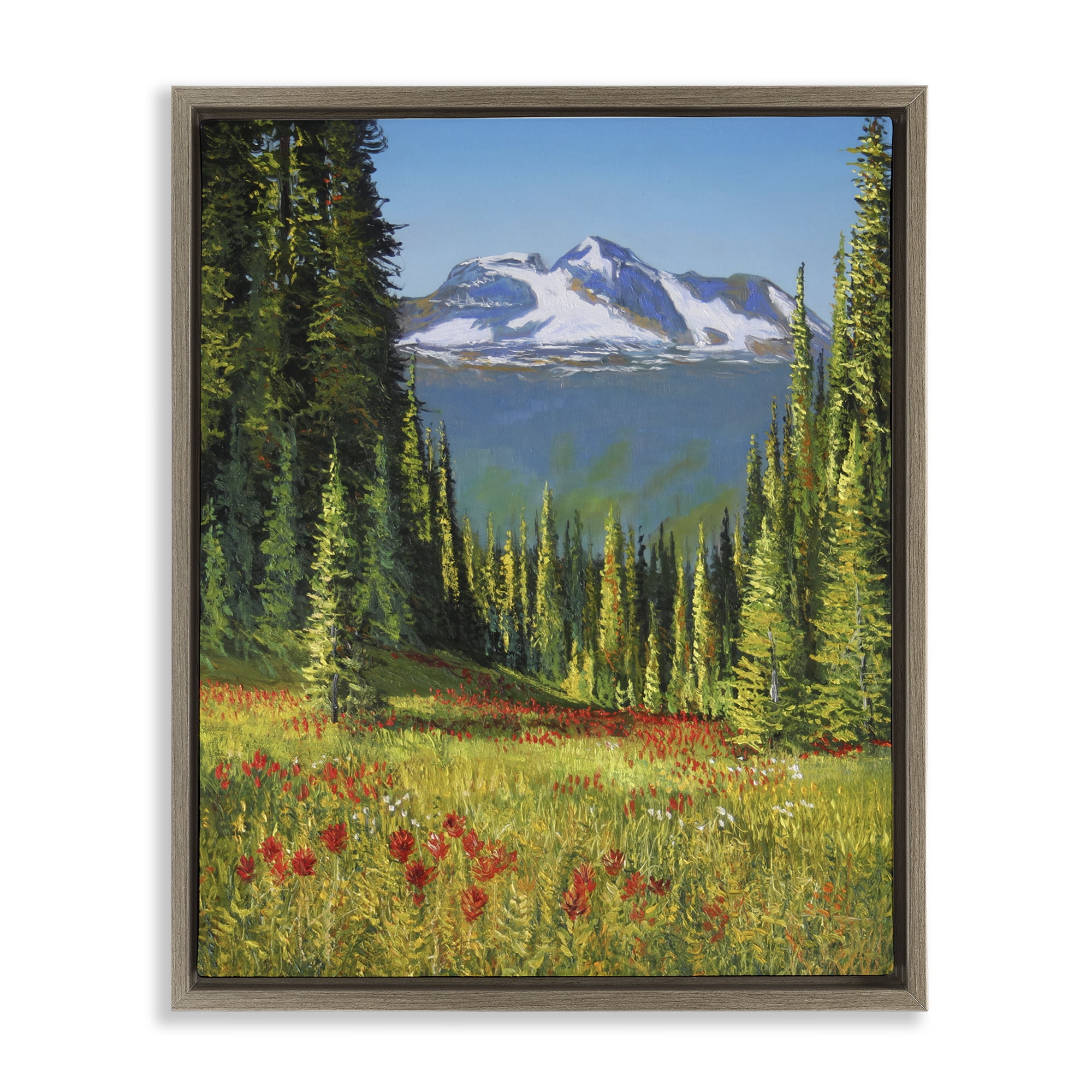 Stupell Industries Alpine Valley Meadow Landscape & Nature Painting Brown Floater Framed Canvas Art Print Wall Art, 17 x 21