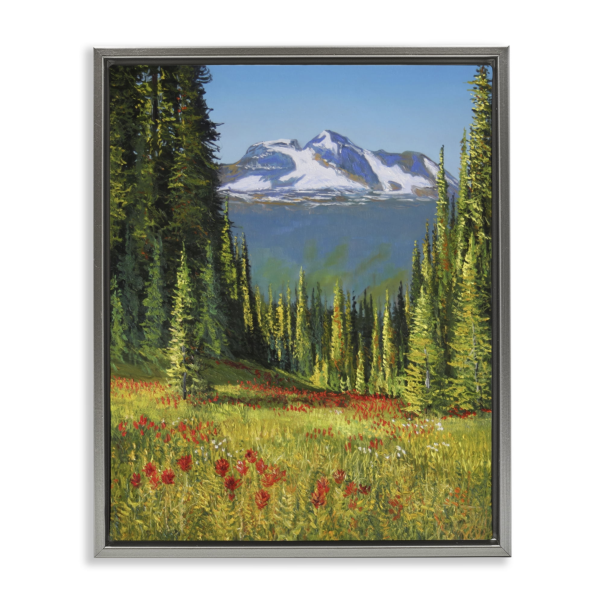 Stupell Industries Alpine Valley Meadow Landscape & Nature Painting Gray Floater Framed Canvas Art Print Wall Art, 17 x 21