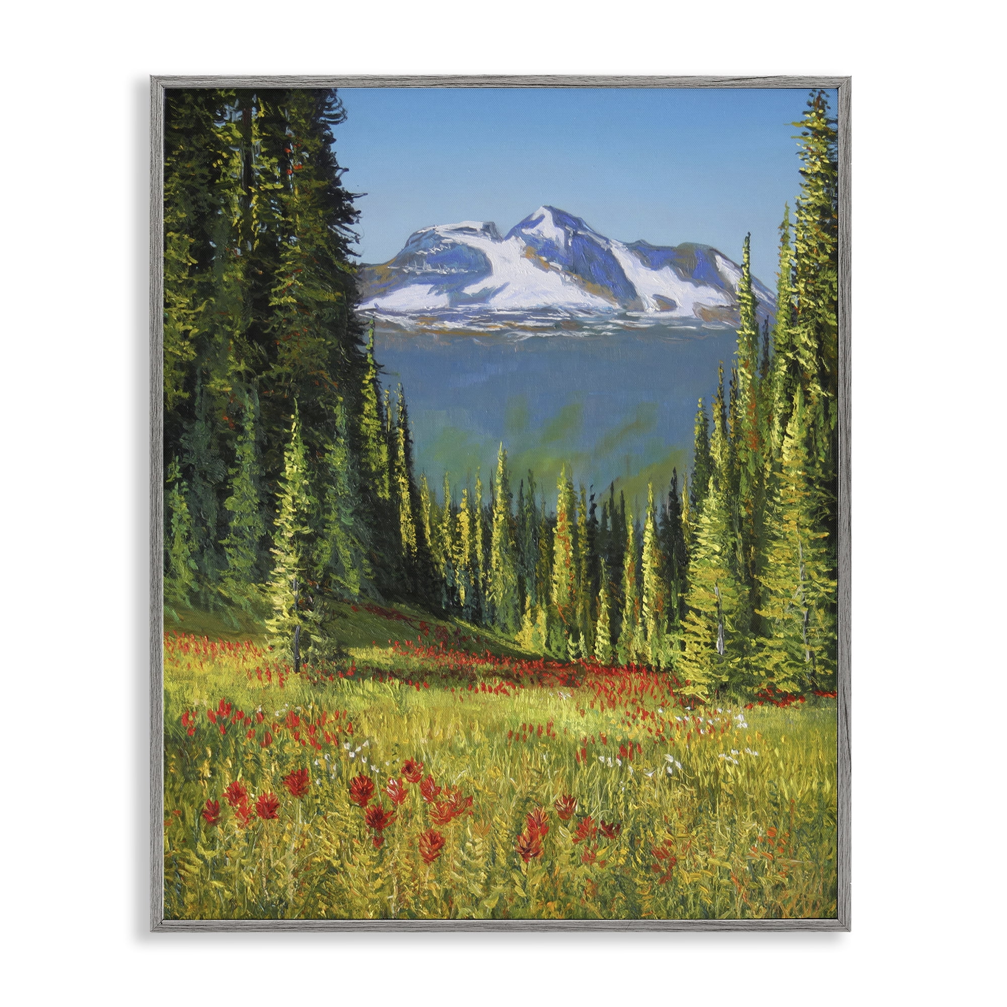 Stupell Industries Alpine Valley Meadow Landscape & Nature Painting Gray Framed Art Print Wall Art, 24 x 30