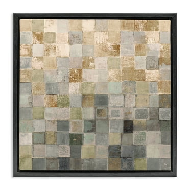 Stupell Industries Alternating Beige & Grey Squares Abstract Painting Black Floater Framed Canvas Art Print Wall Art, 18 x 18