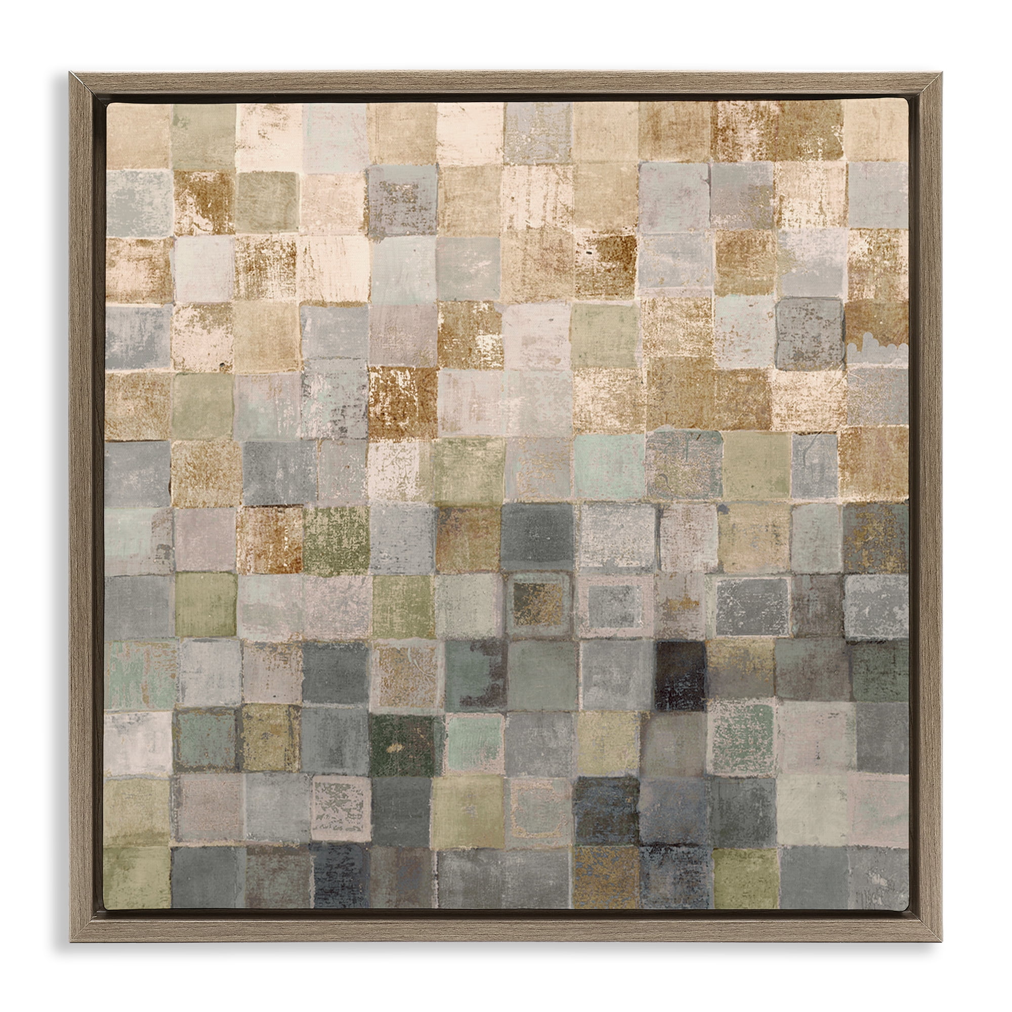 Stupell Industries Alternating Beige & Grey Squares Abstract Painting Brown Floater Framed Canvas Art Print Wall Art, 18 x 18