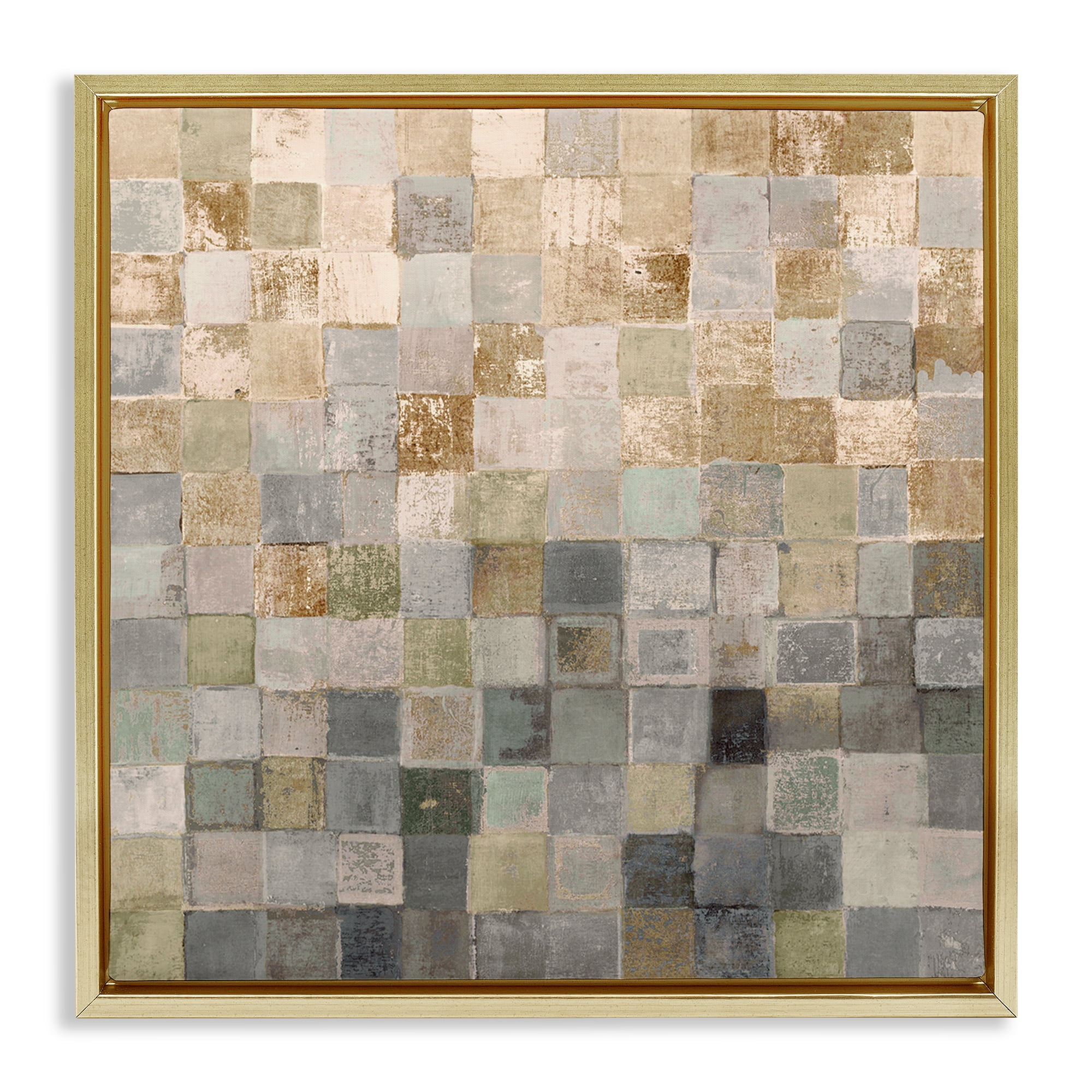 Stupell Industries Alternating Beige & Grey Squares Abstract Painting Gold Floater Framed Canvas Art Print Wall Art, 18 x 18