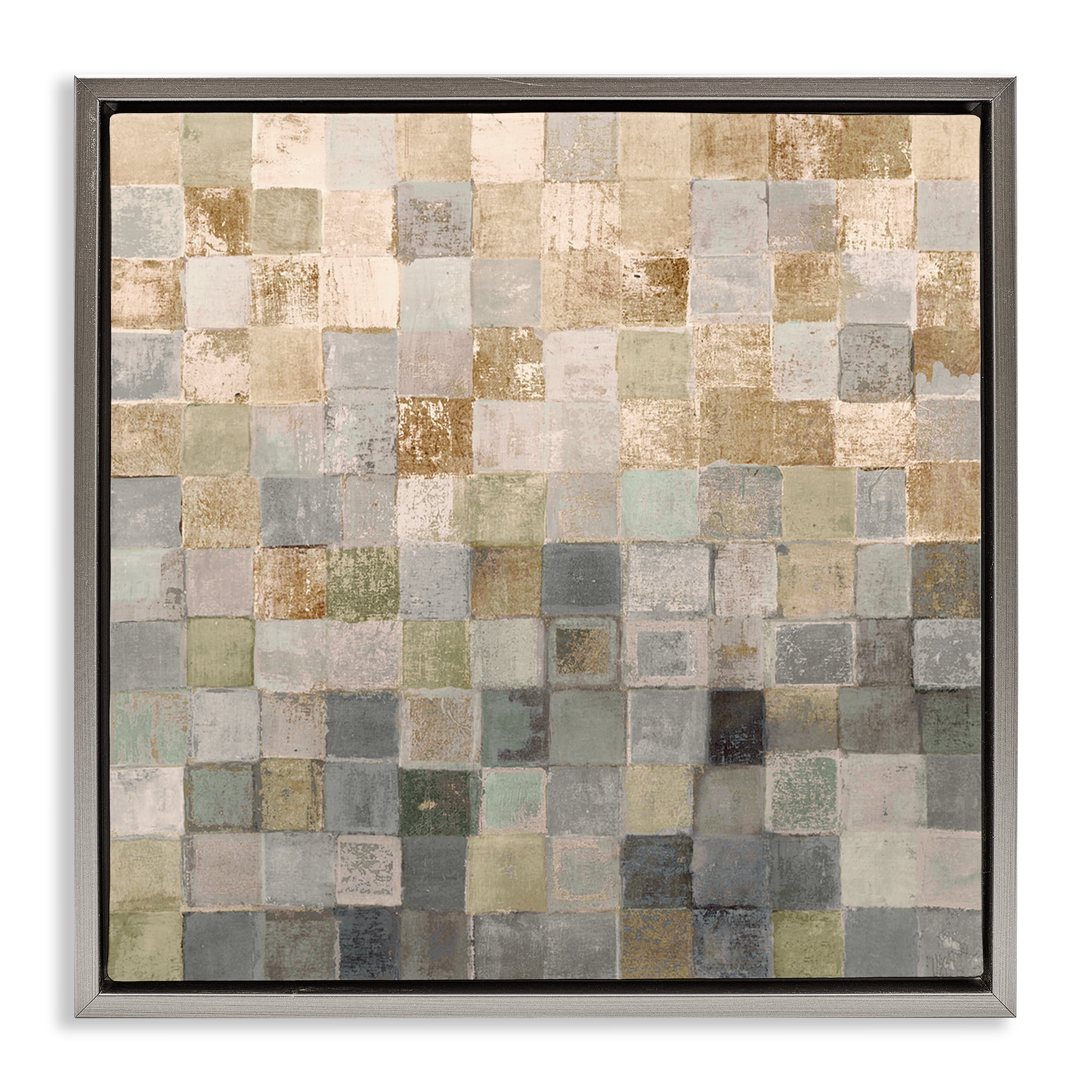 Stupell Industries Alternating Beige & Grey Squares Abstract Painting Gray Floater Framed Canvas Art Print Wall Art, 25 x 25