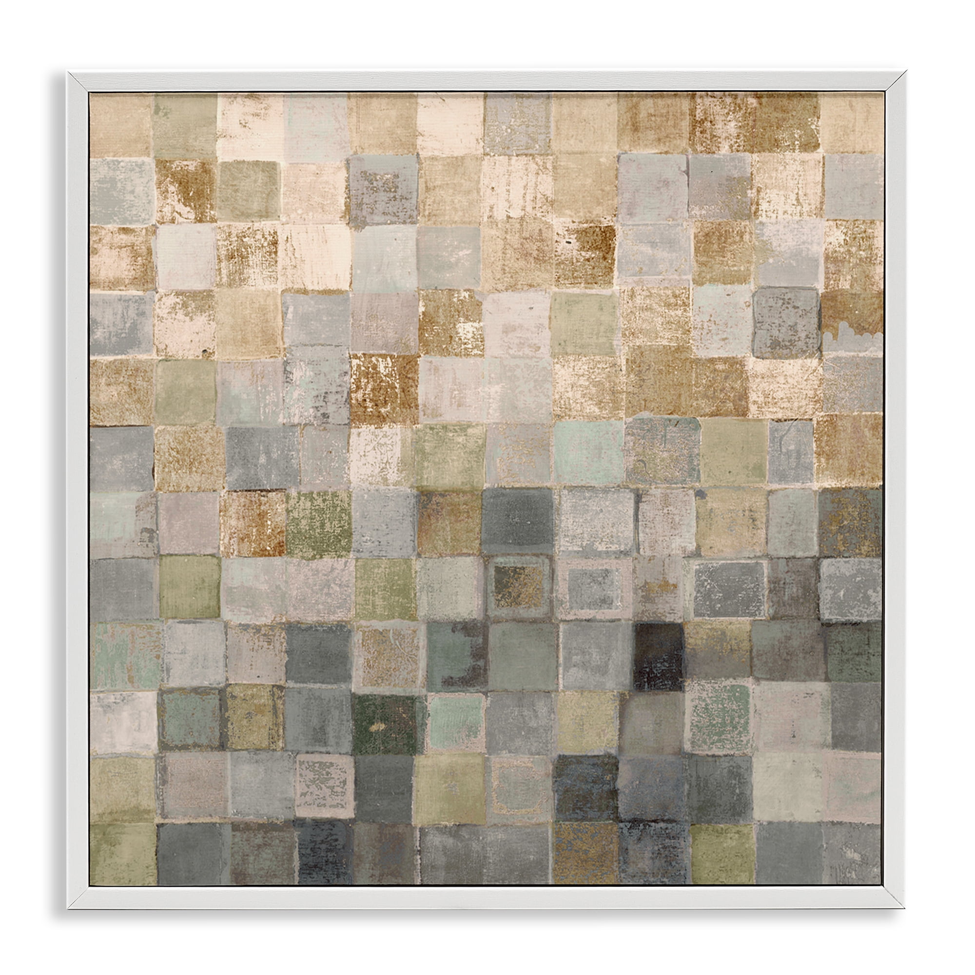 Stupell Industries Alternating Beige & Grey Squares Abstract Painting White Framed Art Print Wall Art, 17 x 17