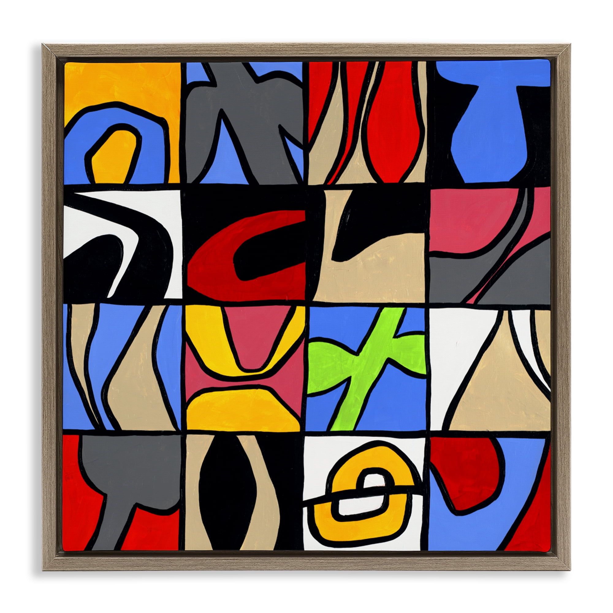 Stupell Industries Alternating Contrast Shapes Abstraction Brown Framed Floater Canvas Wall Art, design by Ruth Fromstein