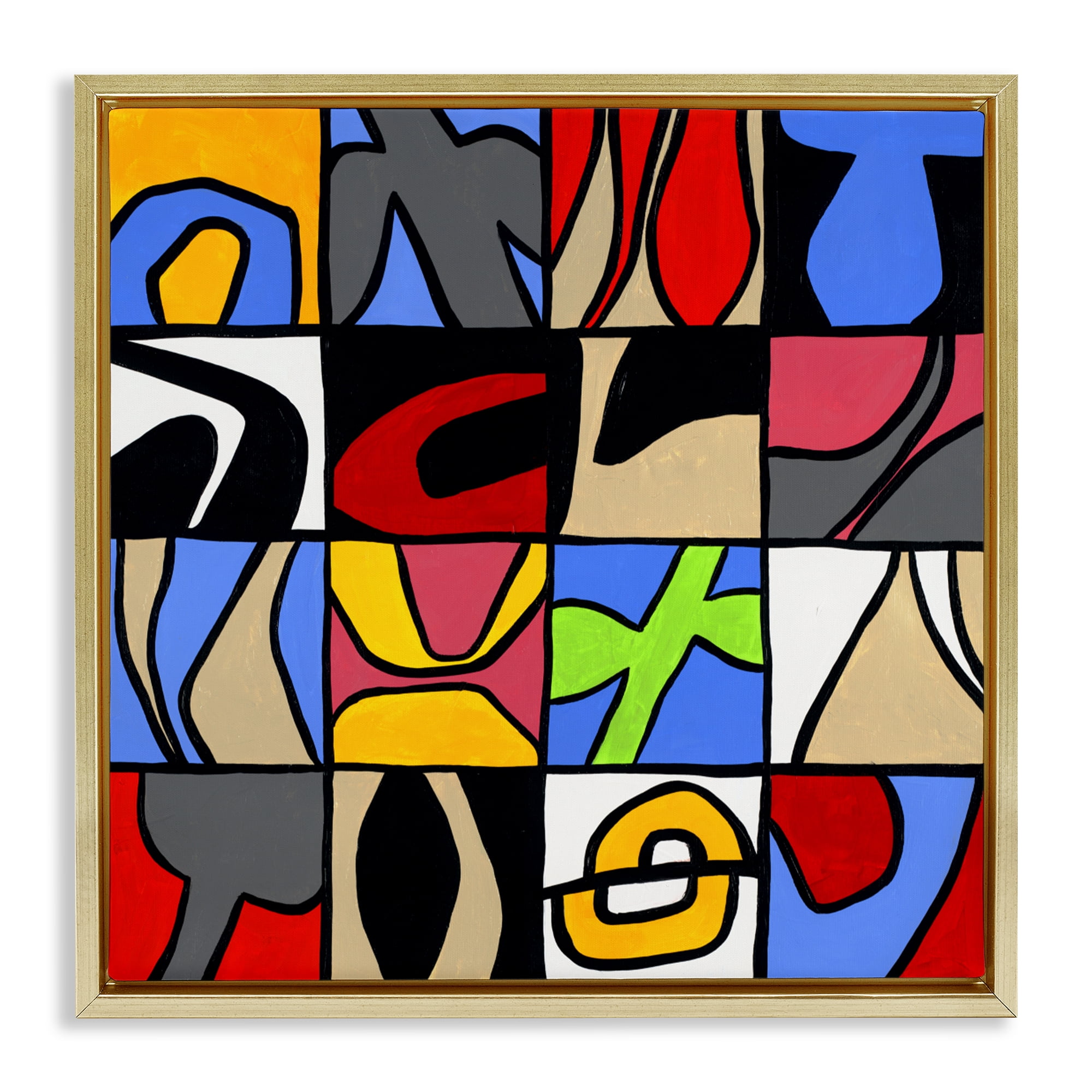Stupell Industries Alternating Contrast Shapes Abstraction Gold Framed Floater Canvas Wall Art, design by Ruth Fromstein