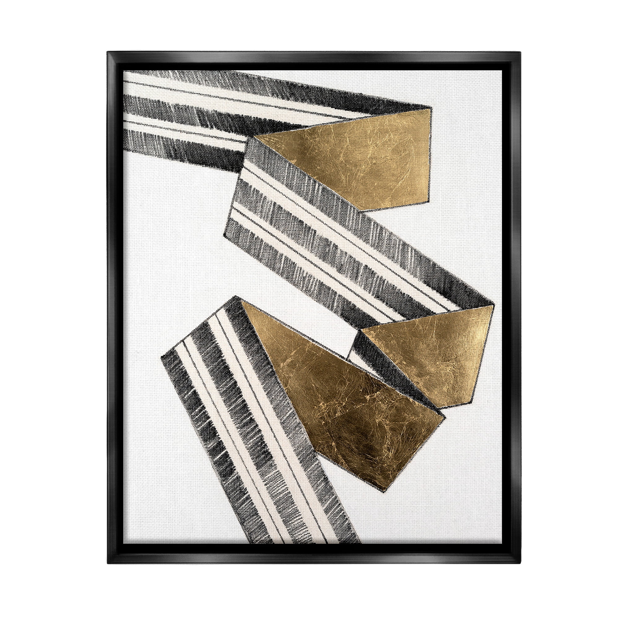 Stupell Industries Alternating Geometric Ribbon Abstract Painting Black Floater Framed Canvas Art Print Wall Art, 17 x 21