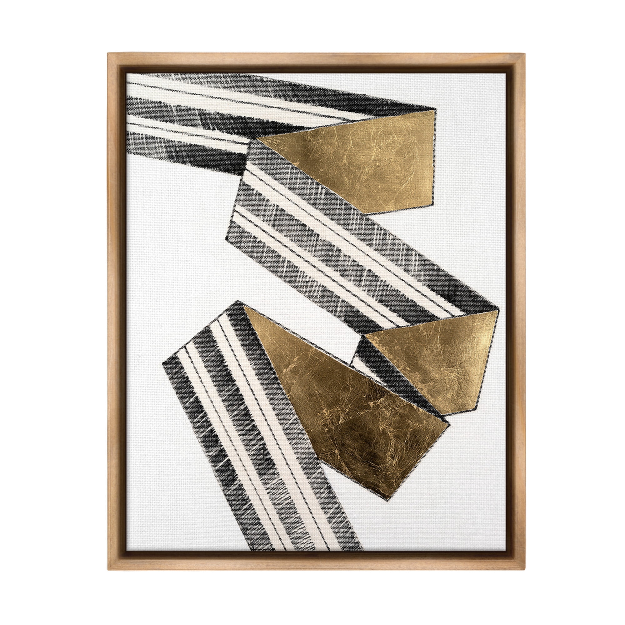 Stupell Industries Alternating Geometric Ribbon Abstract Painting Brown Floater Framed Canvas Art Print Wall Art, 25 x 31