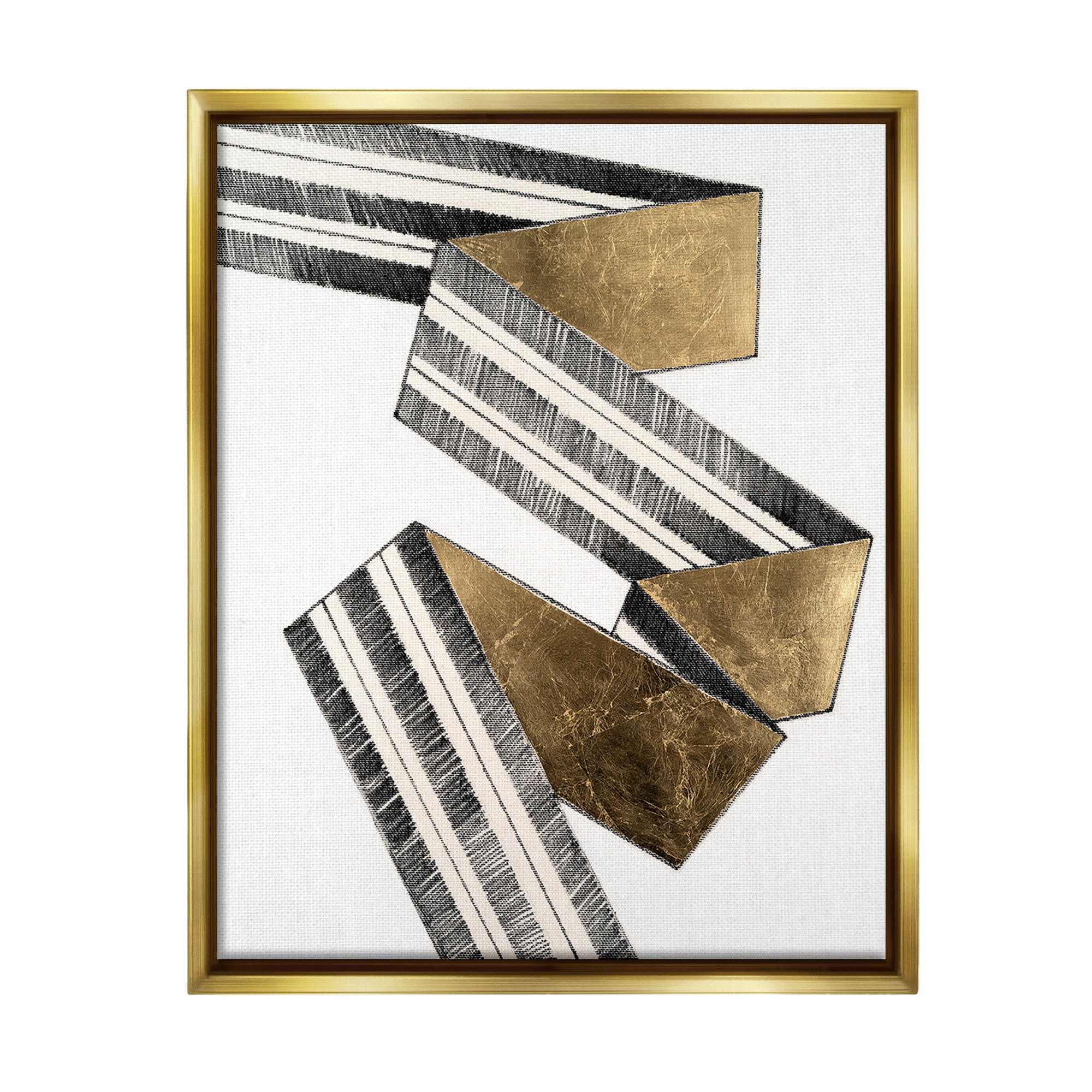 Stupell Industries Alternating Geometric Ribbon Abstract Painting Gold Floater Framed Canvas Art Print Wall Art, 25 x 31