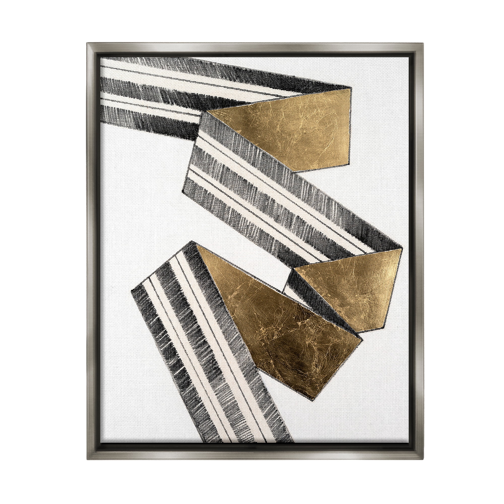 Stupell Industries Alternating Geometric Ribbon Abstract Painting Gray Floater Framed Canvas Art Print Wall Art, 25 x 31