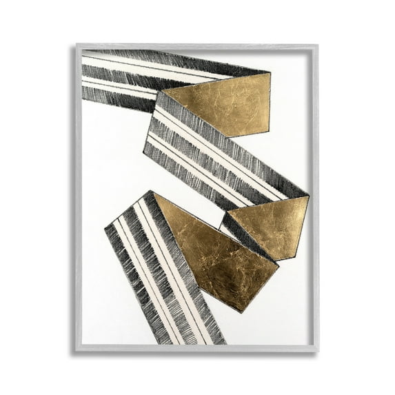 Stupell Industries Alternating Geometric Ribbon Abstract Painting Gray Framed Art Print Wall Art, 11 x 14