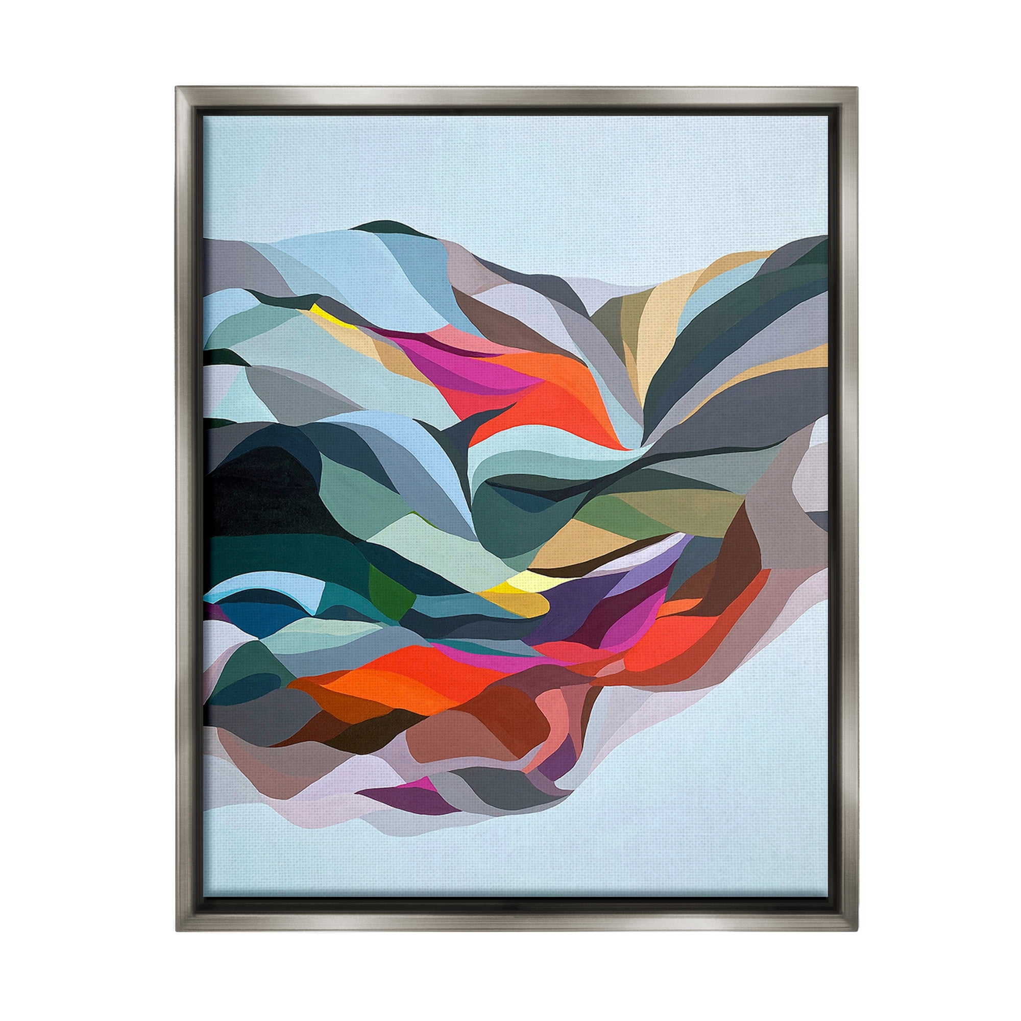 Stupell Industries Alternating Geometric Shapes Abstract Painting Gray Floater Framed Canvas Art Print Wall Art, 25 x 31