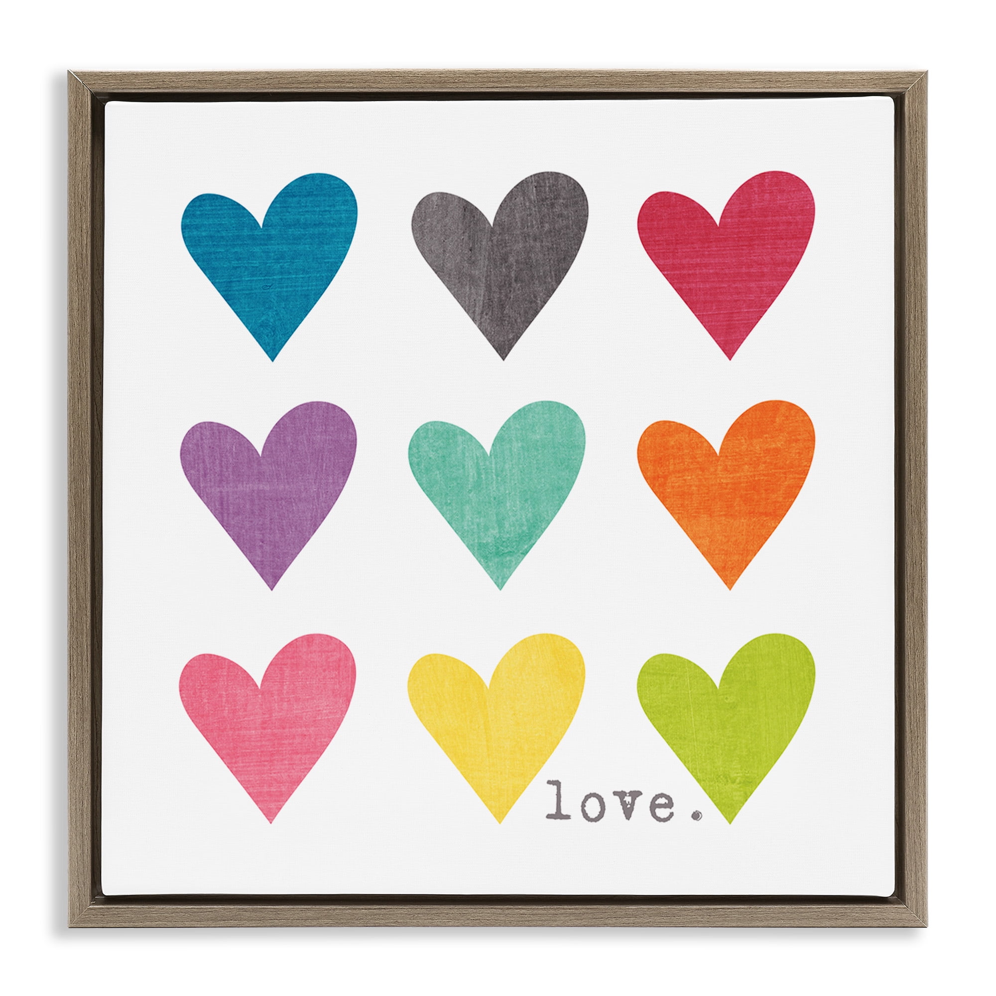 Stupell Industries Alternating Patterned Hearts Art for Kids Painting Brown Floater Framed Canvas Art Print Wall Art, 18 x 18