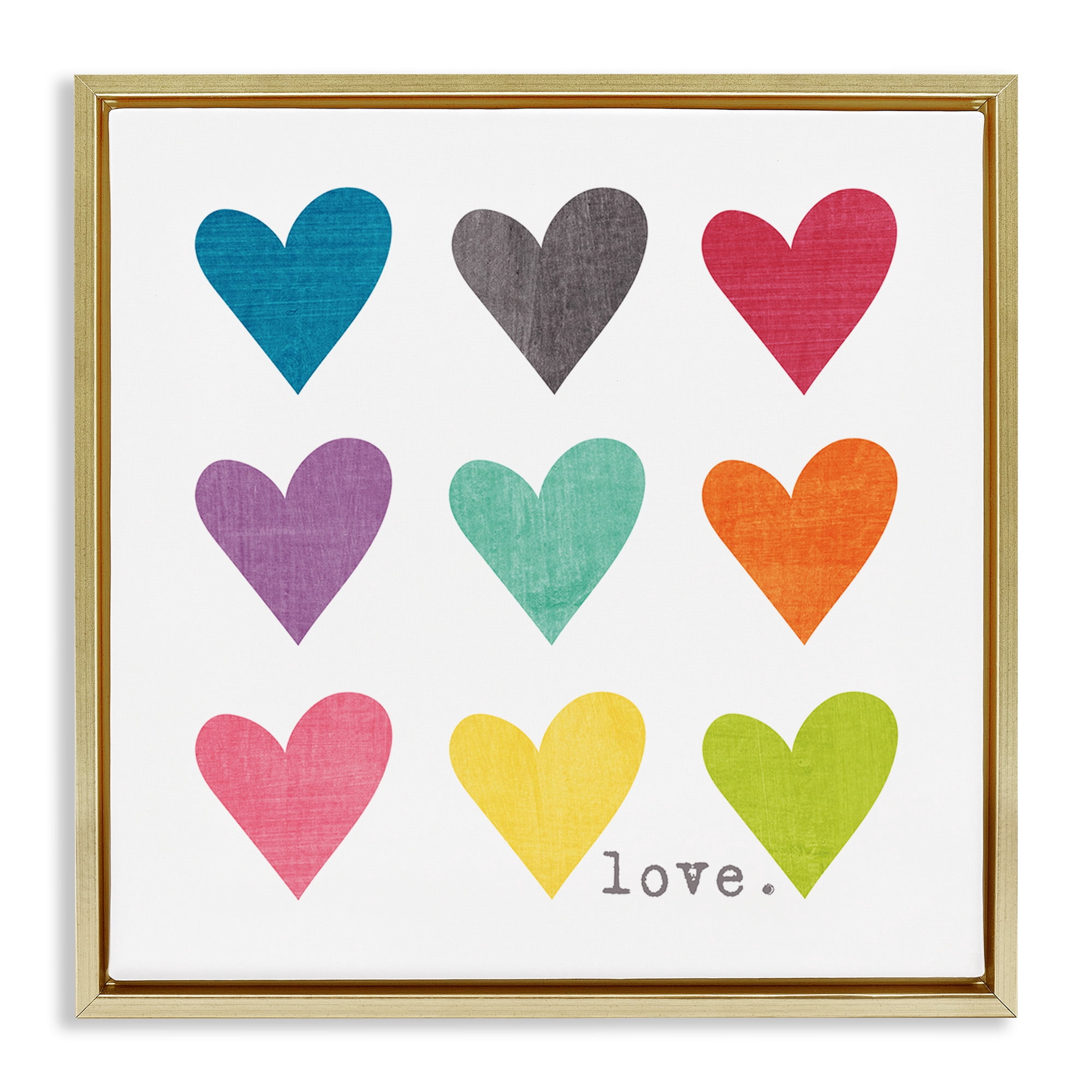 Stupell Industries Alternating Patterned Hearts Art for Kids Painting Gold Floater Framed Canvas Art Print Wall Art, 25 x 25