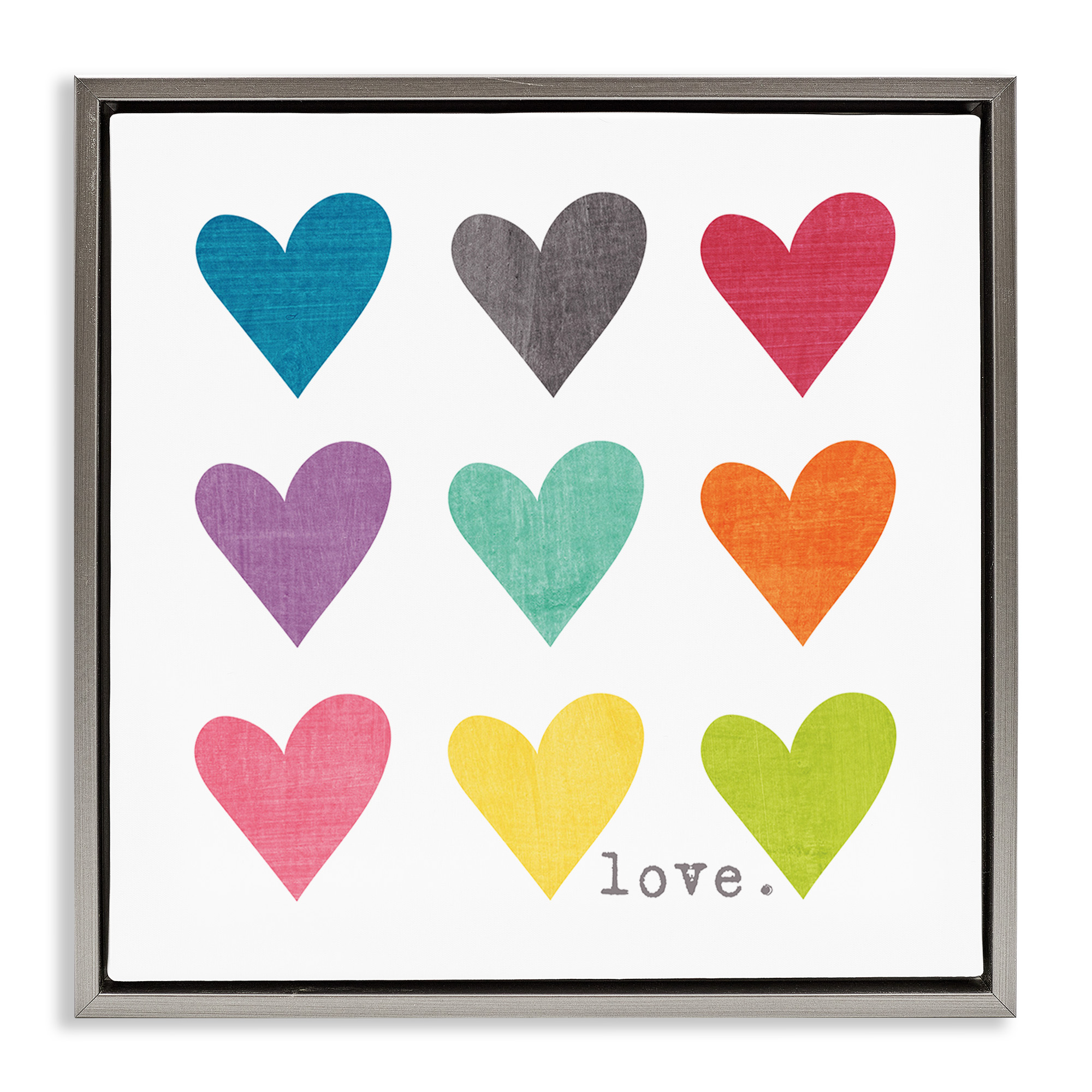 Stupell Industries Alternating Patterned Hearts Art for Kids Painting Gray Floater Framed Canvas Art Print Wall Art, 25 x 25
