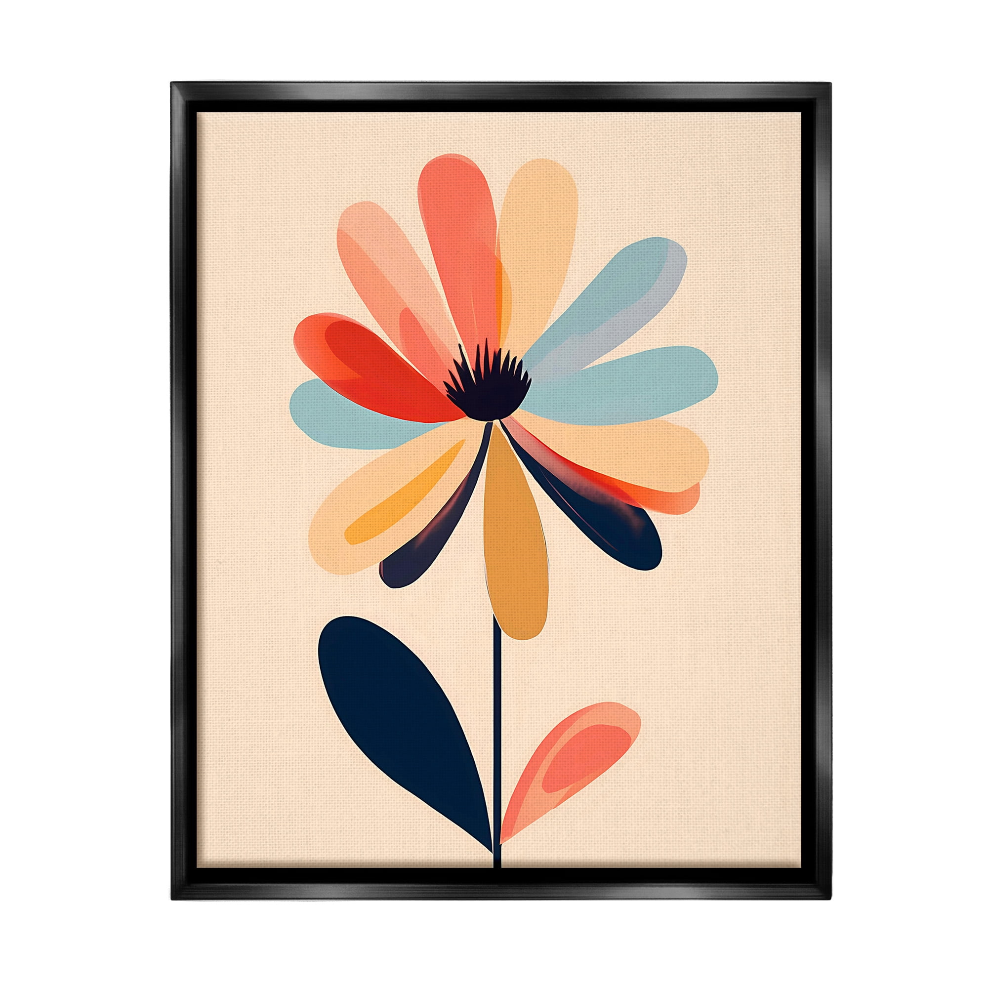 Stupell Industries Alternating Petals Flower Botanical & Floral Painting Black Floater Framed Canvas Art Print Wall Art, 17 x 21