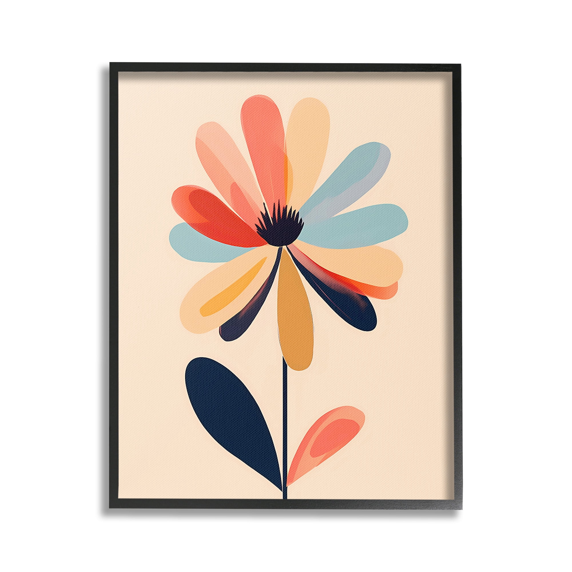 Stupell Industries Alternating Petals Flower Botanical & Floral Painting Black Framed Art Print Wall Art, 24 x 30