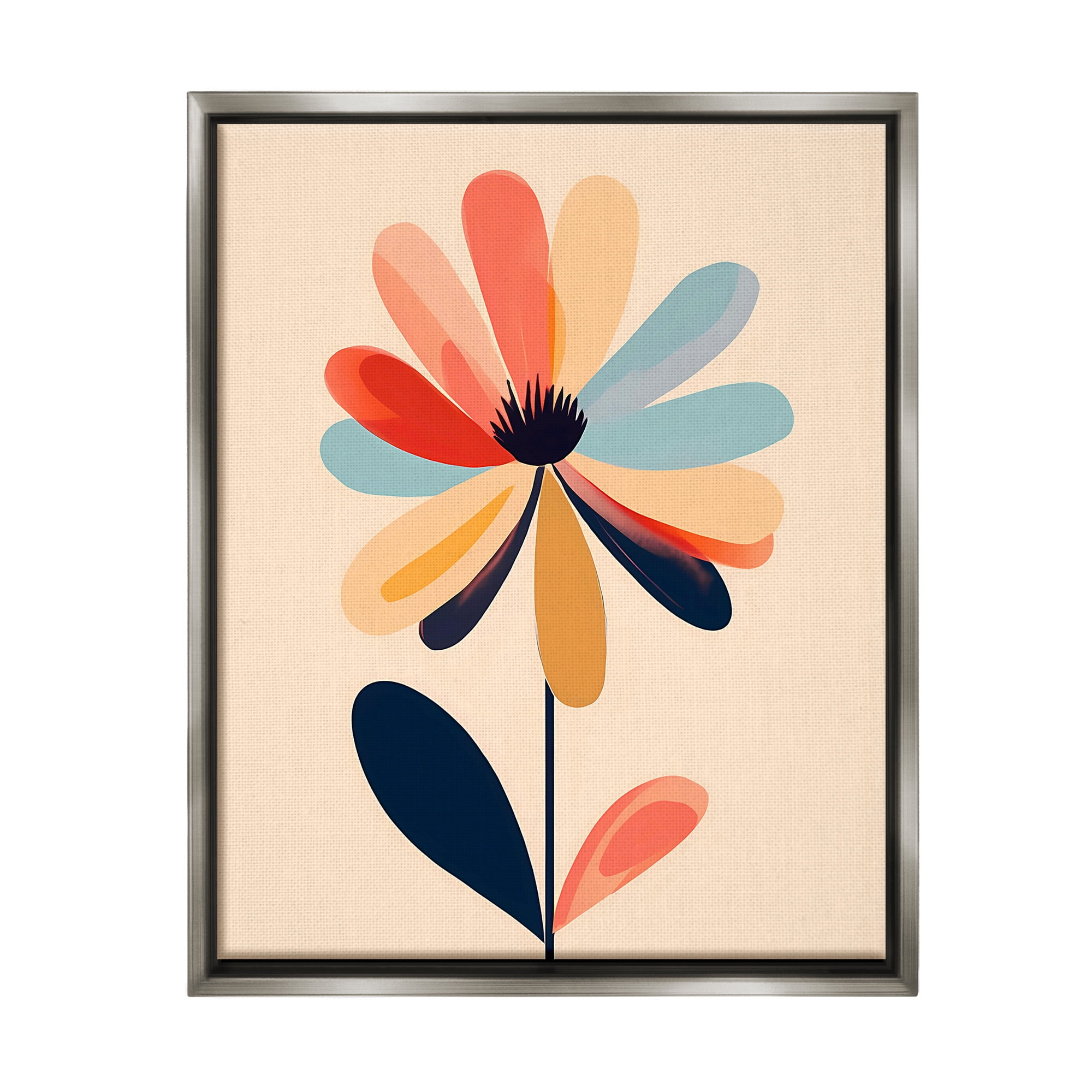 Stupell Industries Alternating Petals Flower Botanical & Floral Painting Gray Floater Framed Canvas Art Print Wall Art, 25 x 31