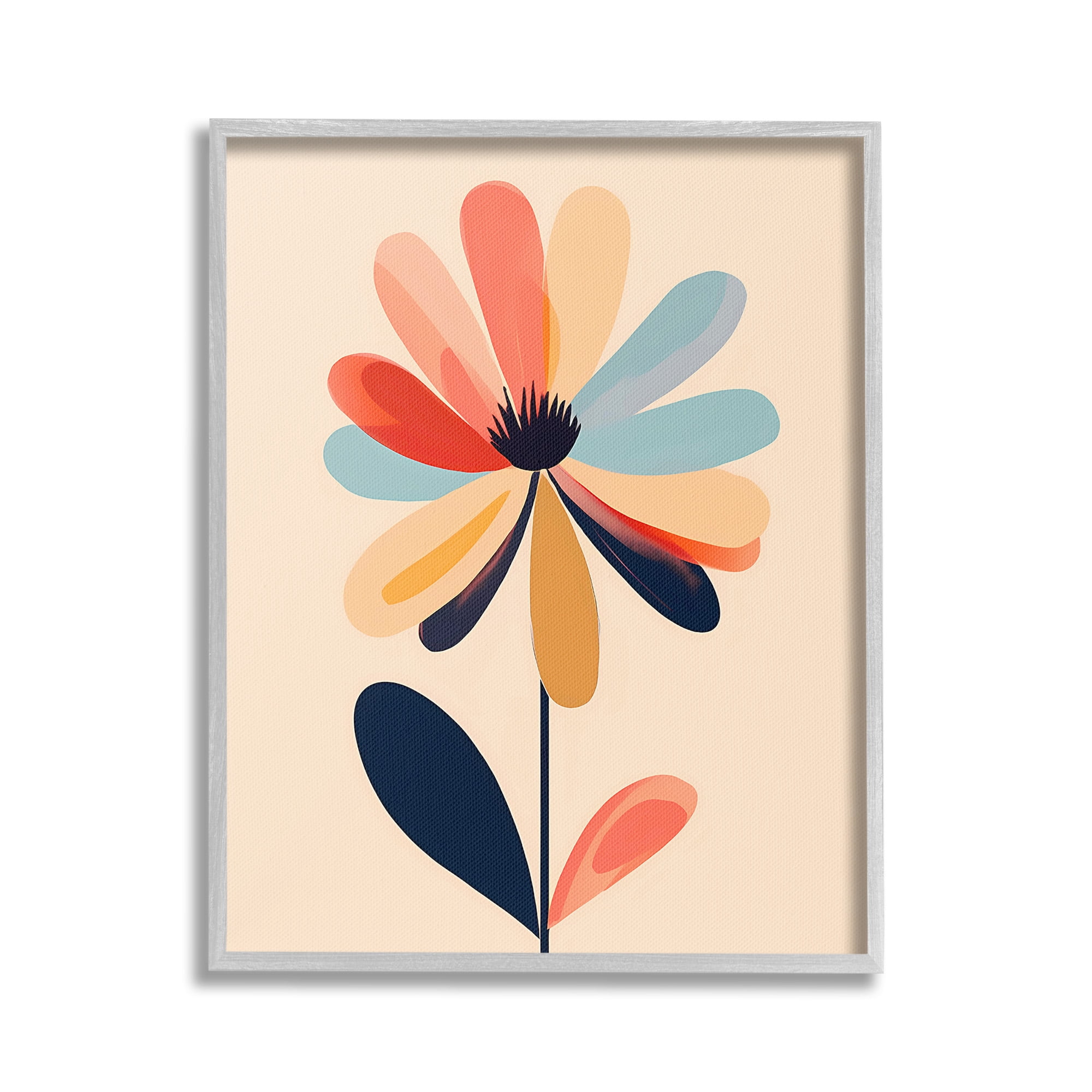 Stupell Industries Alternating Petals Flower Botanical & Floral Painting Gray Framed Art Print Wall Art, 16 x 20