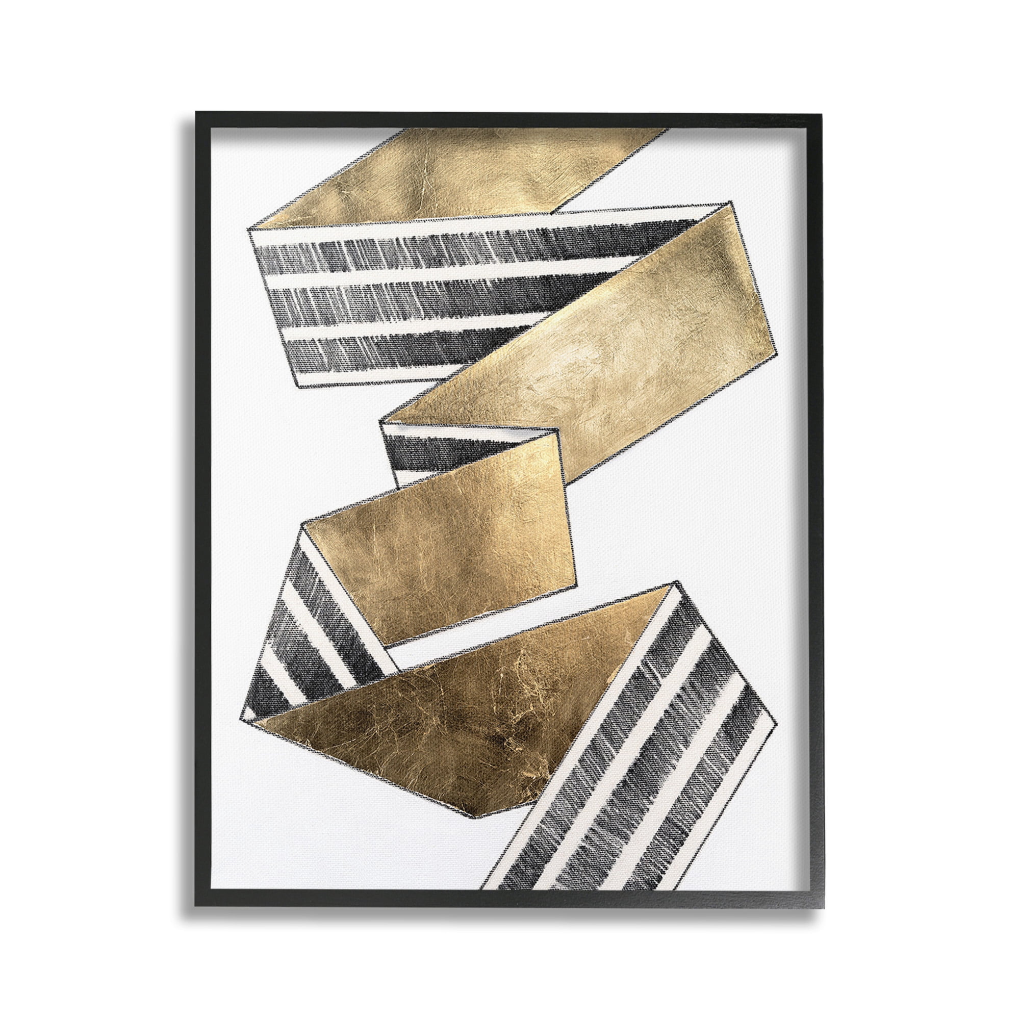 Stupell Industries Alternating Striped Ribbon Abstract Painting Black Framed Art Print Wall Art, 24 x 30
