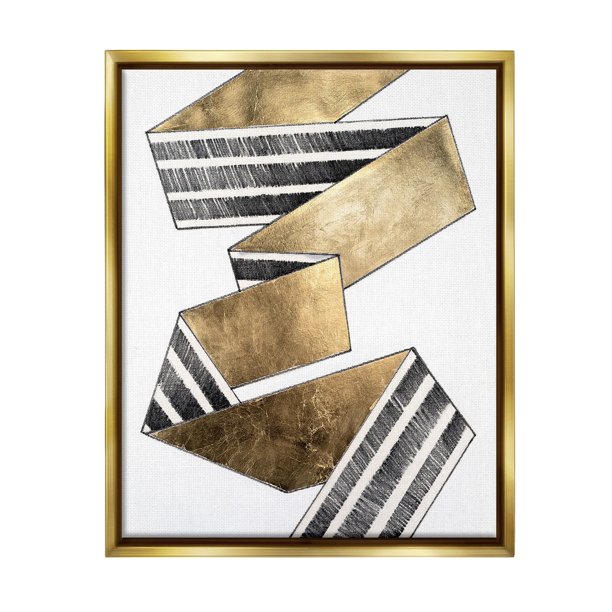 Stupell Industries Alternating Striped Ribbon Abstract Painting Gold Floater Framed Canvas Art Print Wall Art, 25 x 31