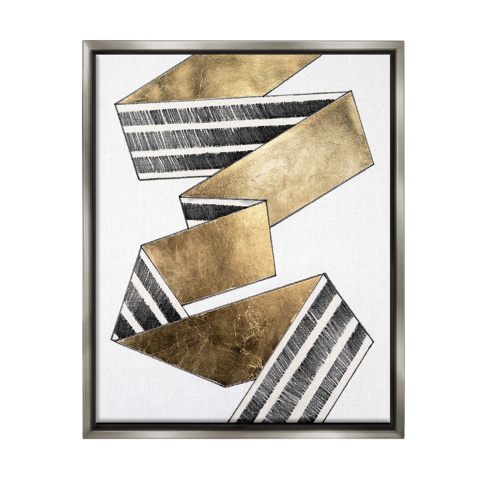 Stupell Industries Alternating Striped Ribbon Abstract Painting Gray Floater Framed Canvas Art Print Wall Art, 17 x 21