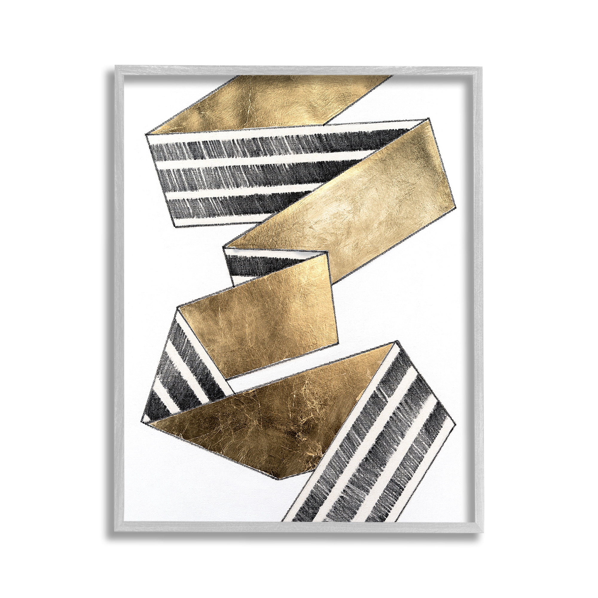 Stupell Industries Alternating Striped Ribbon Abstract Painting Gray Framed Art Print Wall Art, 11 x 14