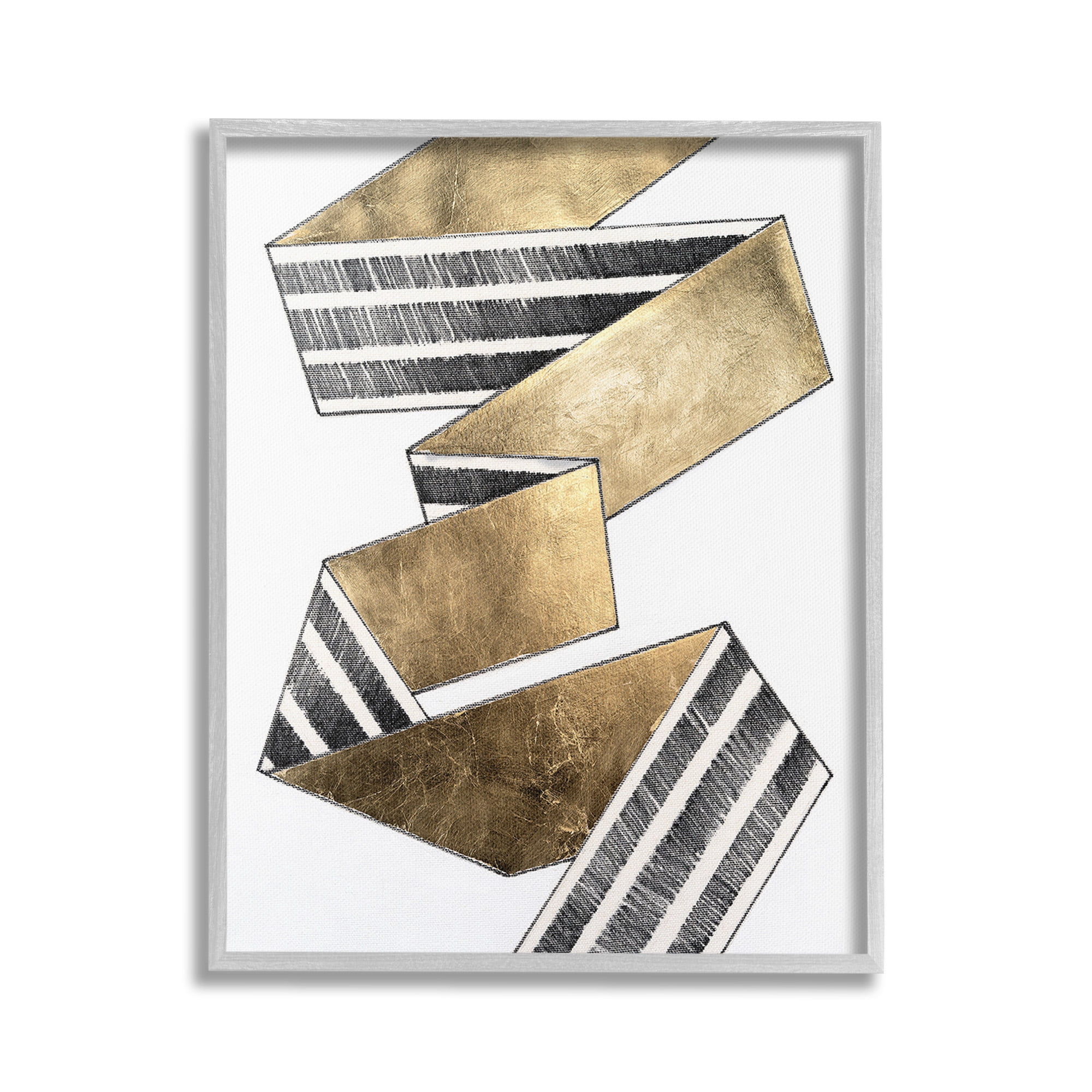 Stupell Industries Alternating Striped Ribbon Abstract Painting Gray Framed Art Print Wall Art, 16 x 20