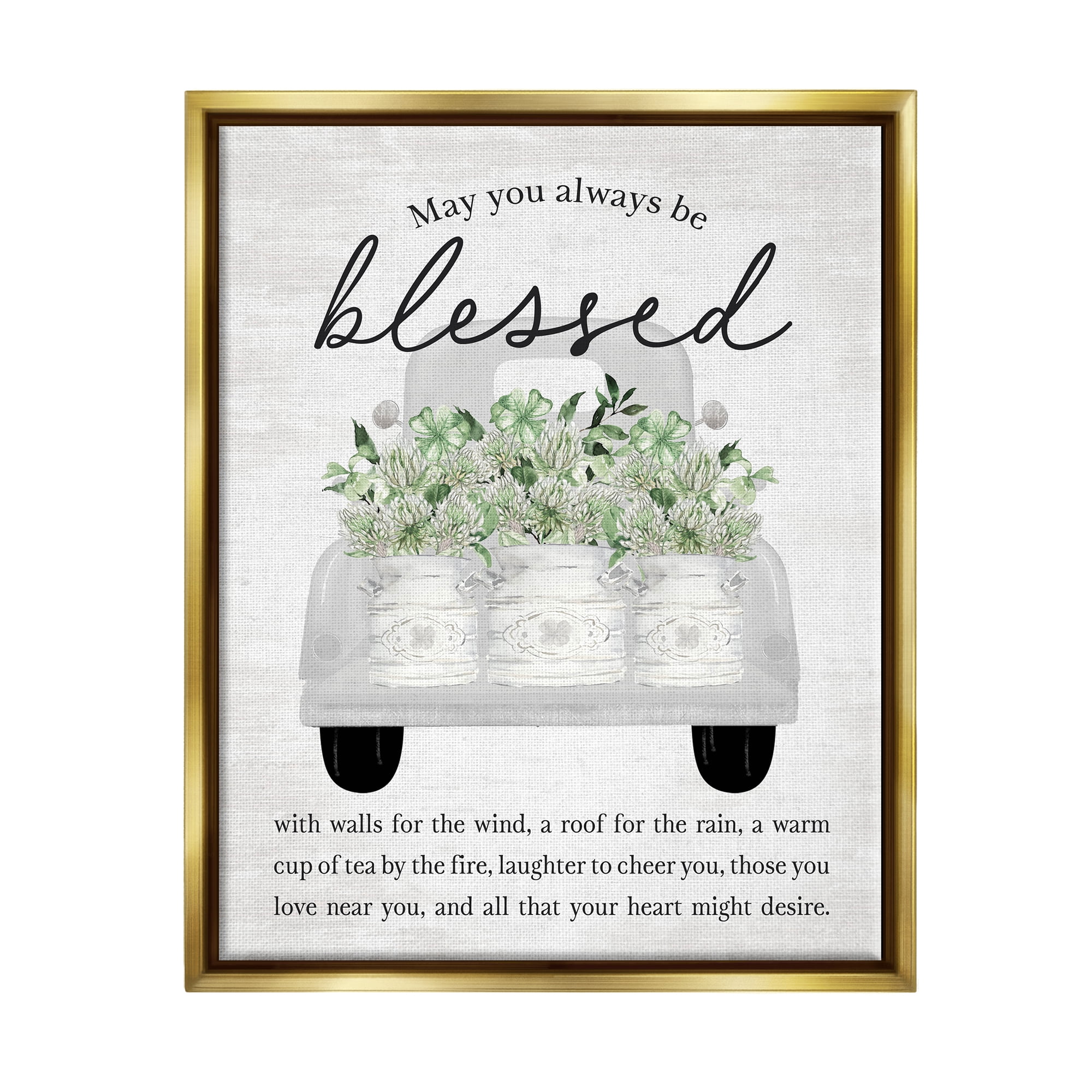 Stupell Industries Always Be Blessed Proverb Transportation Painting Gold Floater Framed Canvas Art Print Wall Art, 17 x 21