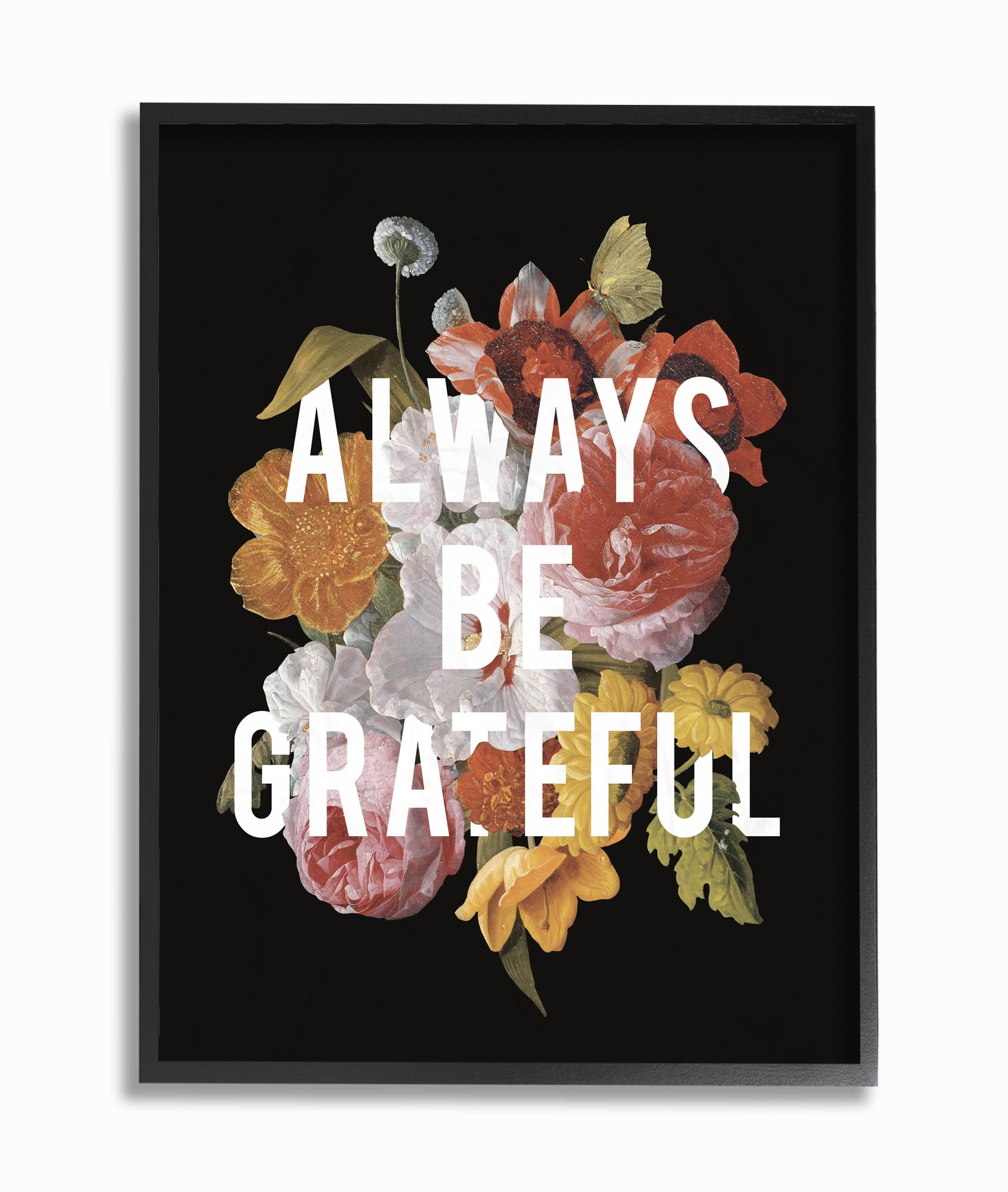 Stupell Industries Always Be Grateful Flower Bouquet Inspirational Word Design Framed Wall Art by Wild Apple Portfolio