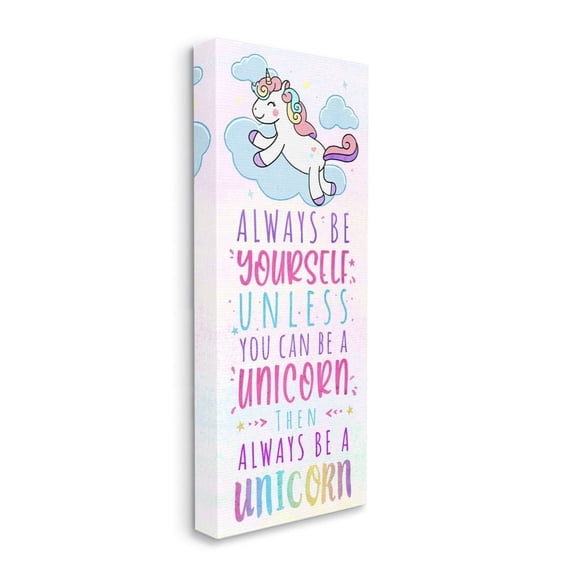 Stupell Industries Always Be Yourself or a Unicorn Quote Kid's Pink Design Canvas Wall Art Design by Ziwei Li, 13" x 30"