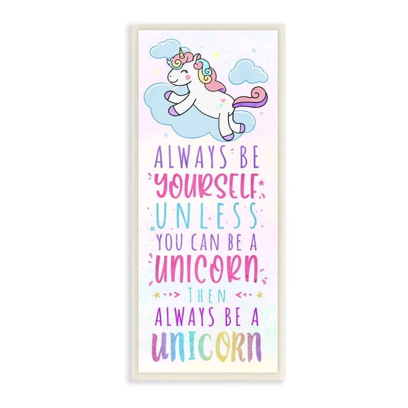 Stupell Industries Always Be Yourself or a Unicorn Quote Kid's Pink Design Graphic Art Unframed Art Print Wall Art, 7x17, by Ziwei Li