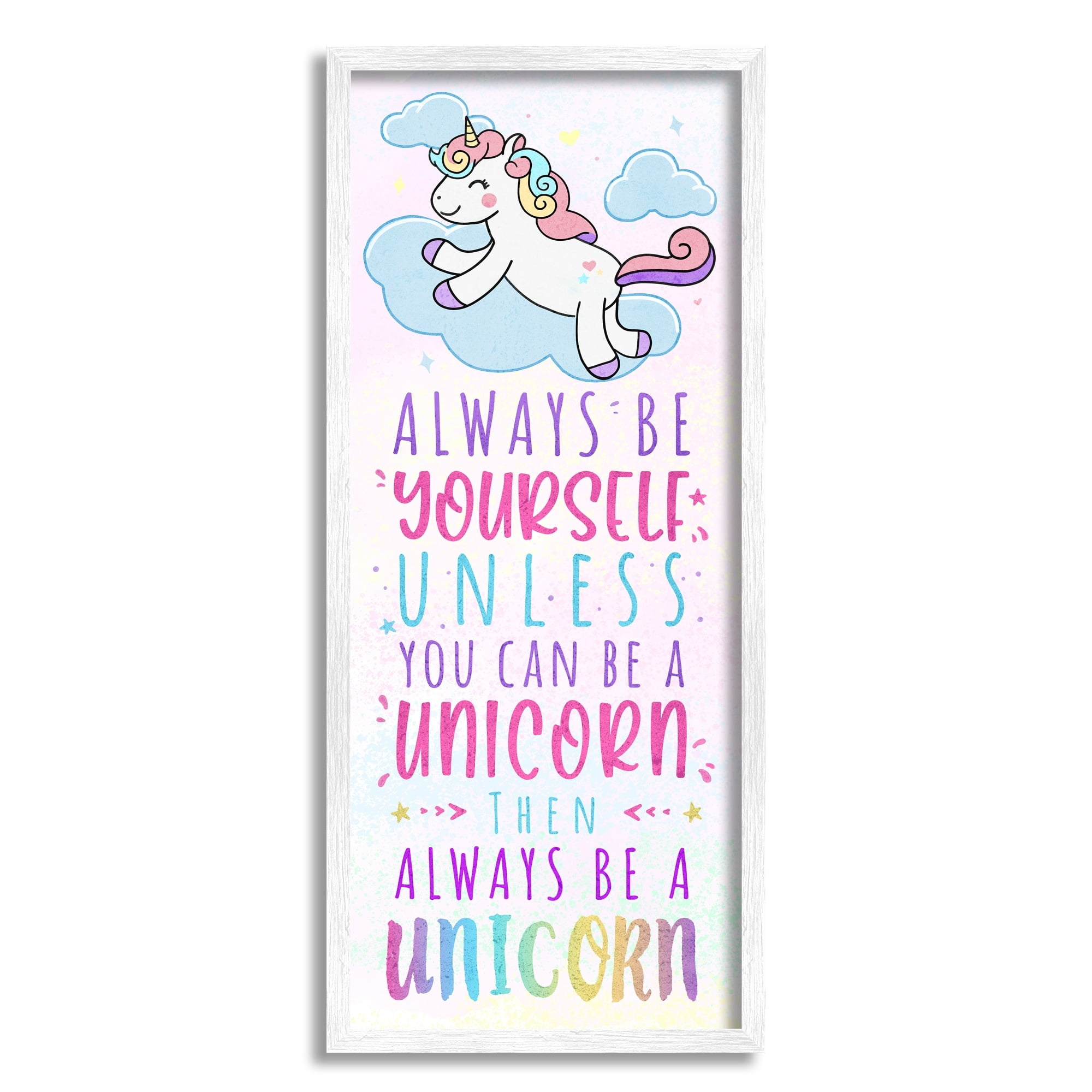 Stupell Industries Always Be Yourself or a Unicorn Quote Kid's Pink Design Graphic Art White Framed Art Print Wall Art, 13x30, by Ziwei Li