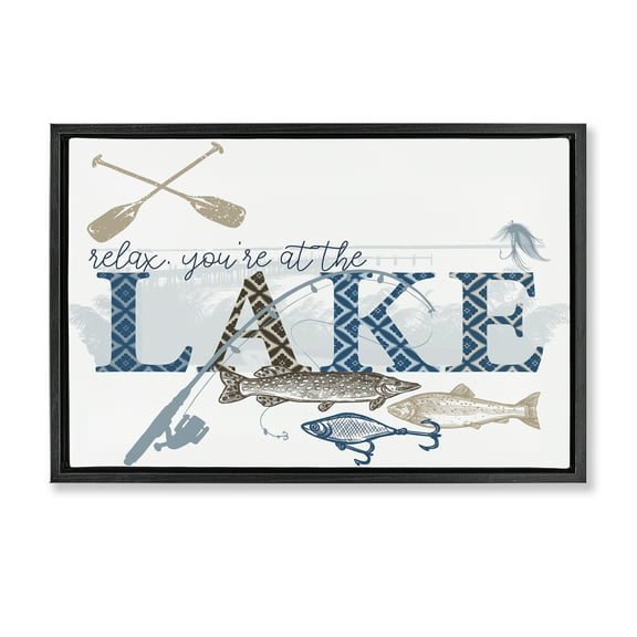 Stupell Industries Always Better Lake Fishing Black Framed Floater Canvas Wall Art design by Kim Allen, 21 x 31