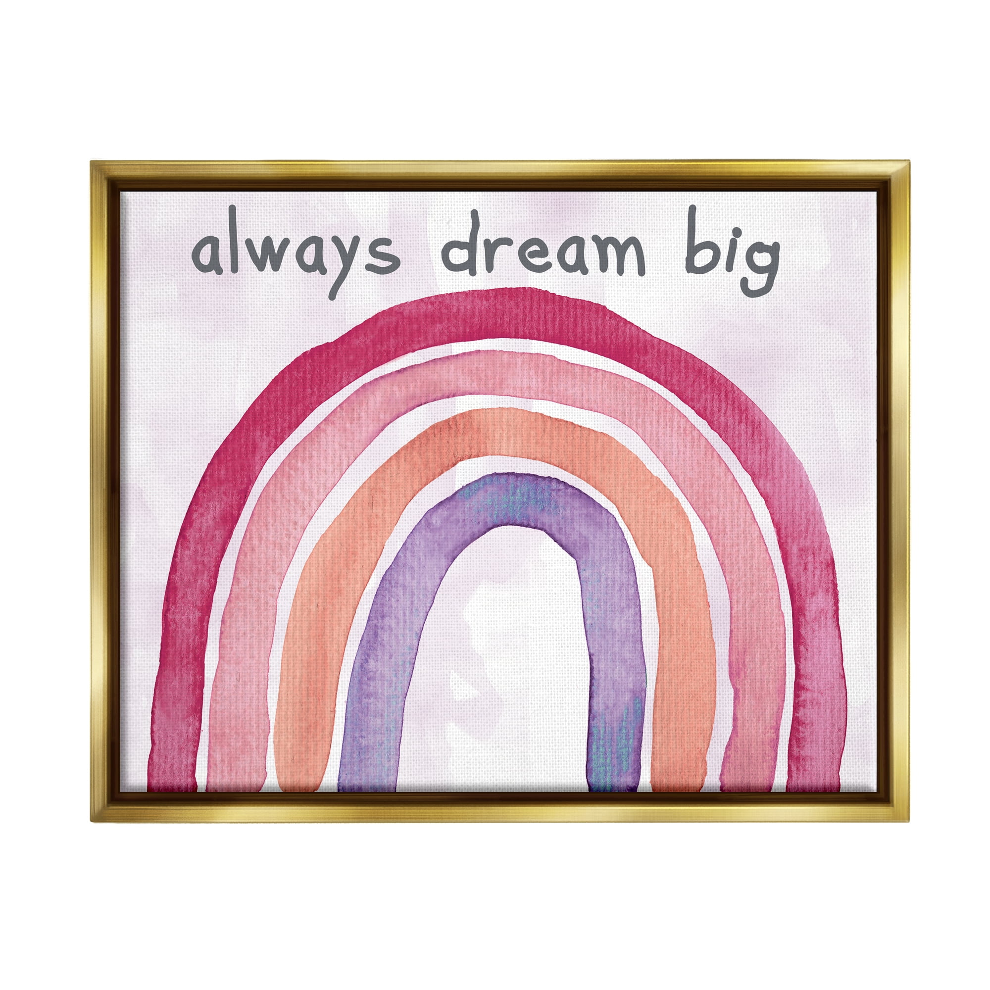 Stupell Industries Always Dream Big Rainbow Landscape Painting Gold Floater Framed Canvas Art Print Wall Art, 21 x 17