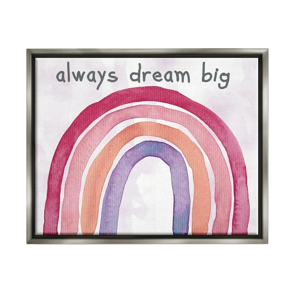 Stupell Industries Always Dream Big Rainbow Landscape Painting Gray Floater Framed Canvas Art Print Wall Art, 31 x 25