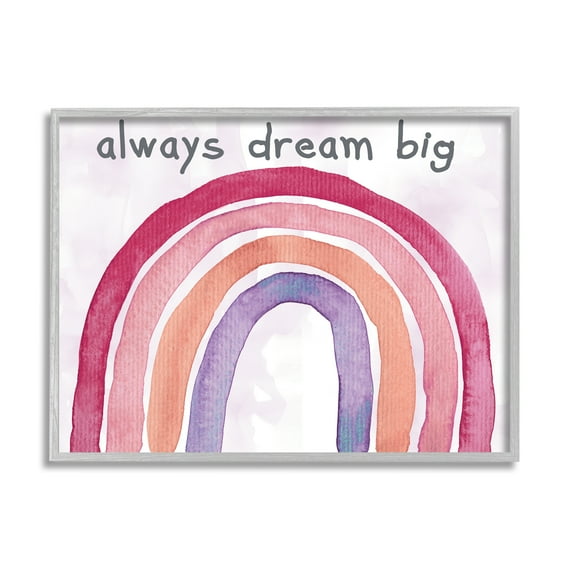 Stupell Industries Always Dream Big Rainbow Landscape Painting Gray Framed Art Print Wall Art, 20 x 16