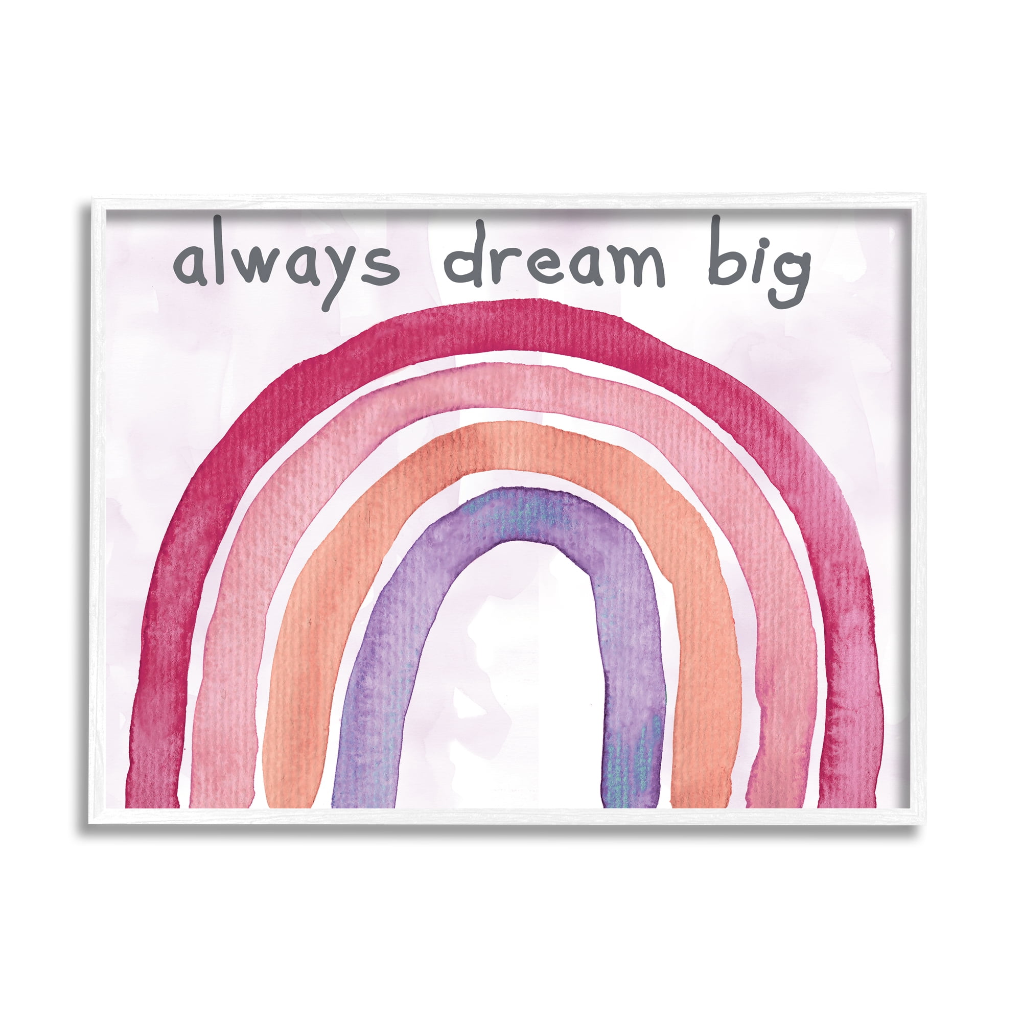 Stupell Industries Always Dream Big Rainbow Landscape Painting White Framed Art Print Wall Art, 20 x 16