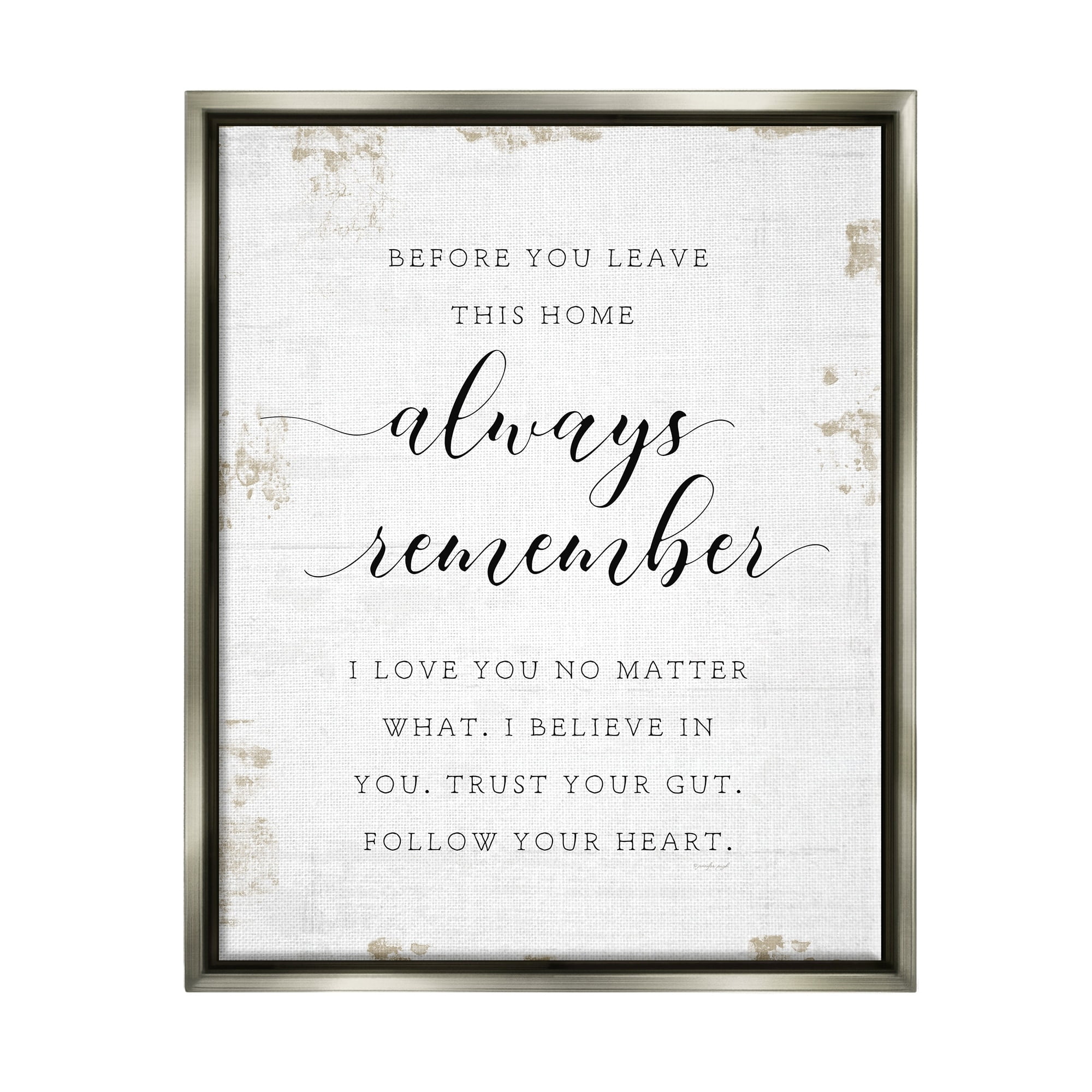 Stupell Industries Always Follow Your Heart Phrase Country Home Charm Luster Gray Framed Floating Canvas Wall Art, 16x20, by Jennifer Pugh