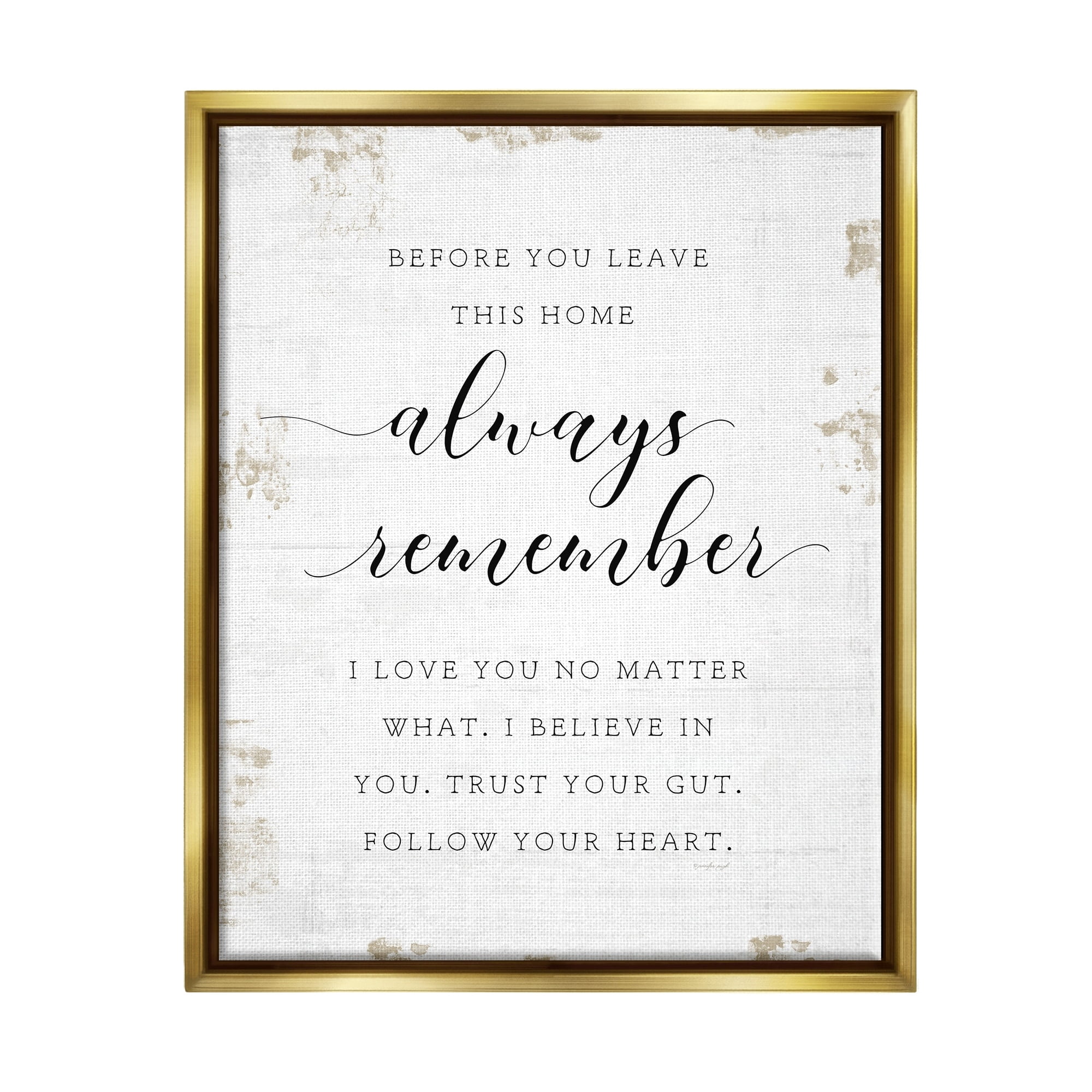Stupell Industries Always Follow Your Heart Phrase Country Home Charm Metallic Gold Framed Floating Canvas Wall Art, 16x20, by Jennifer Pugh