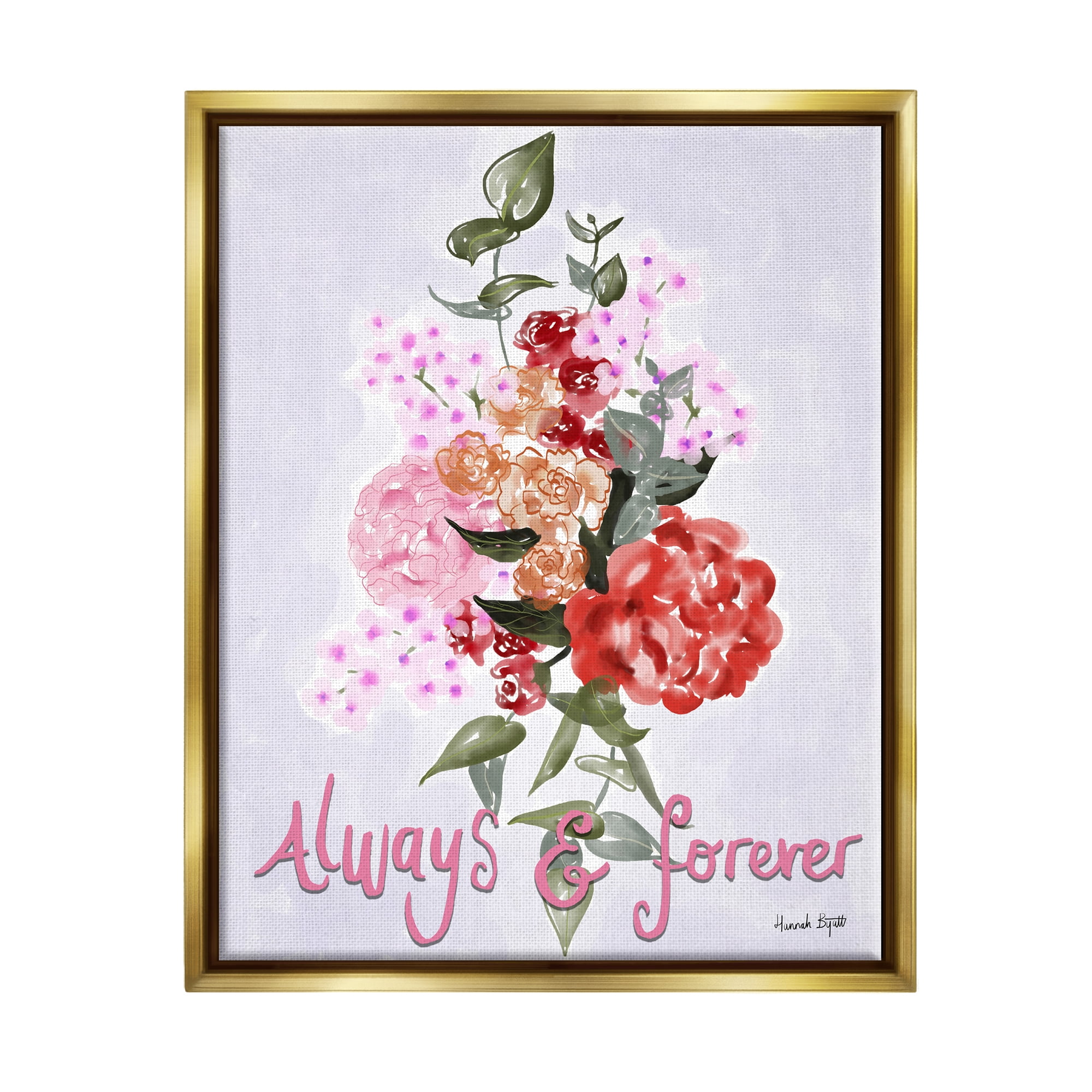 Stupell Industries Always & Forever Flowers Botanical & Floral Painting Gold Floater Framed Art Print Wall Art, 17 x 21