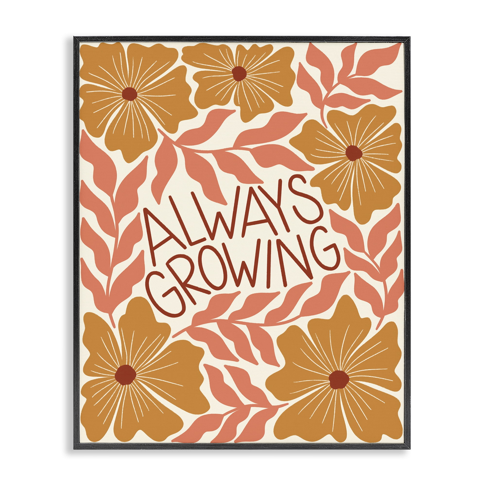 Stupell Industries Always Growing Funky Florals Plants & Flowers Painting Black Framed Art Print Wall Art, 24 x 30