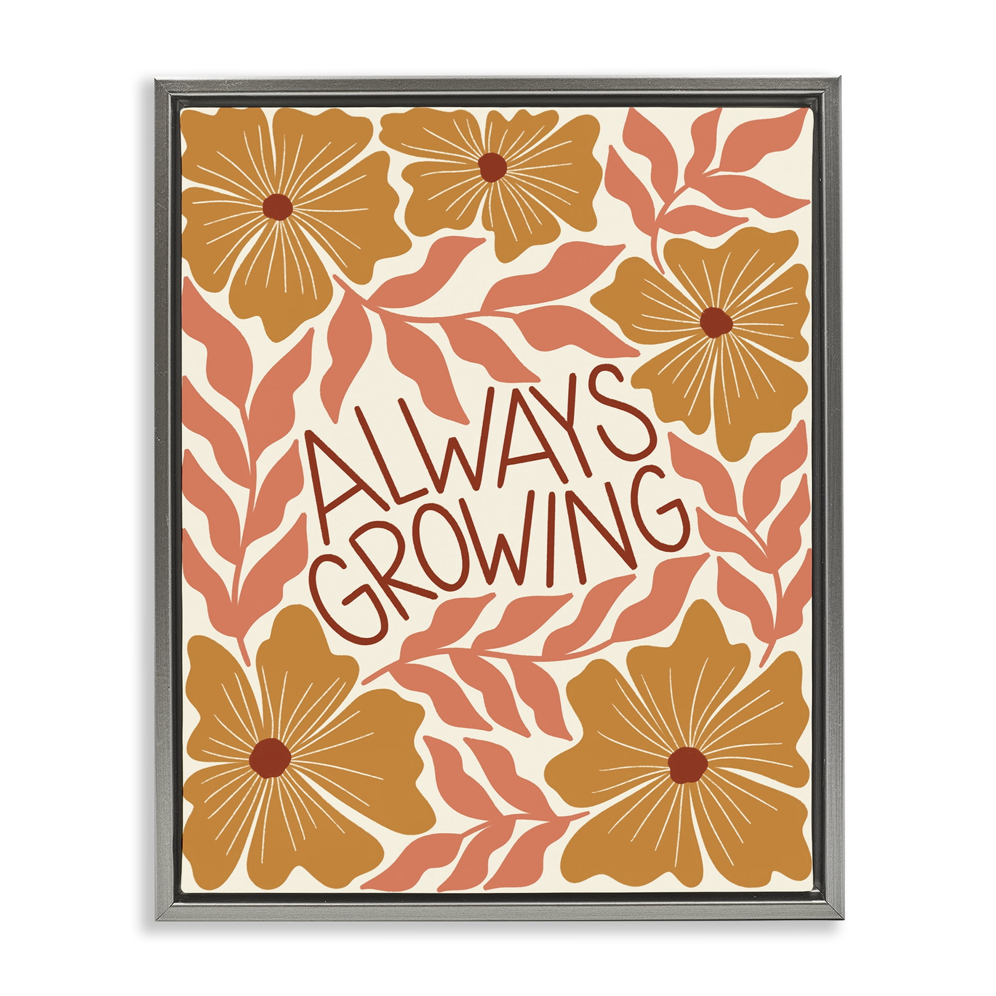 Stupell Industries Always Growing Funky Florals Plants & Flowers Painting Gray Floater Framed Canvas Art Print Wall Art, 17 x 21