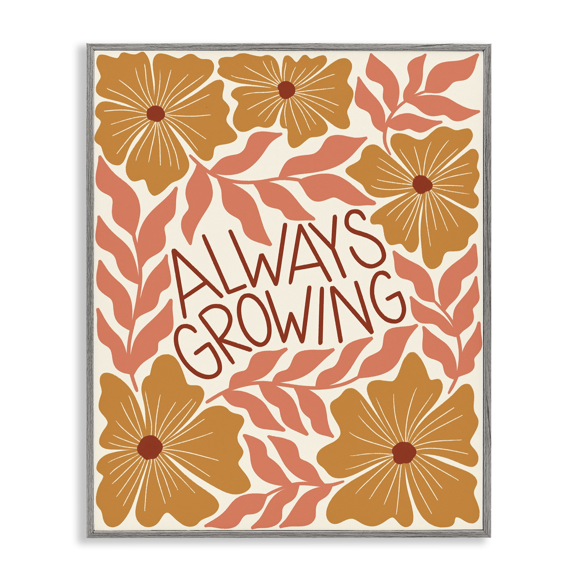 Stupell Industries Always Growing Funky Florals Plants & Flowers Painting Gray Framed Art Print Wall Art, 24 x 30