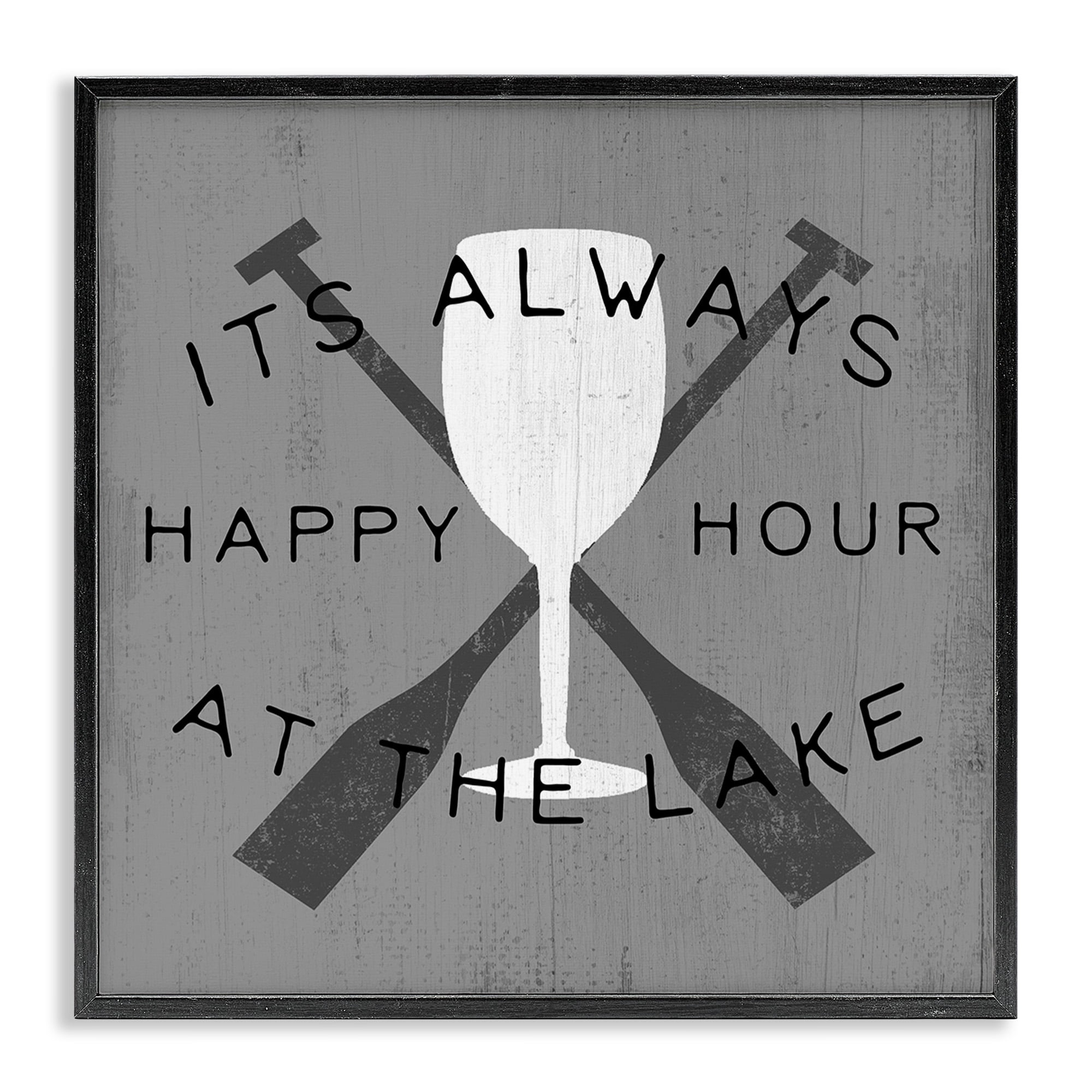 Stupell Industries Always Happy Hour At Lake Typography Painting Black Framed Art Print Wall Art, 24 x 24