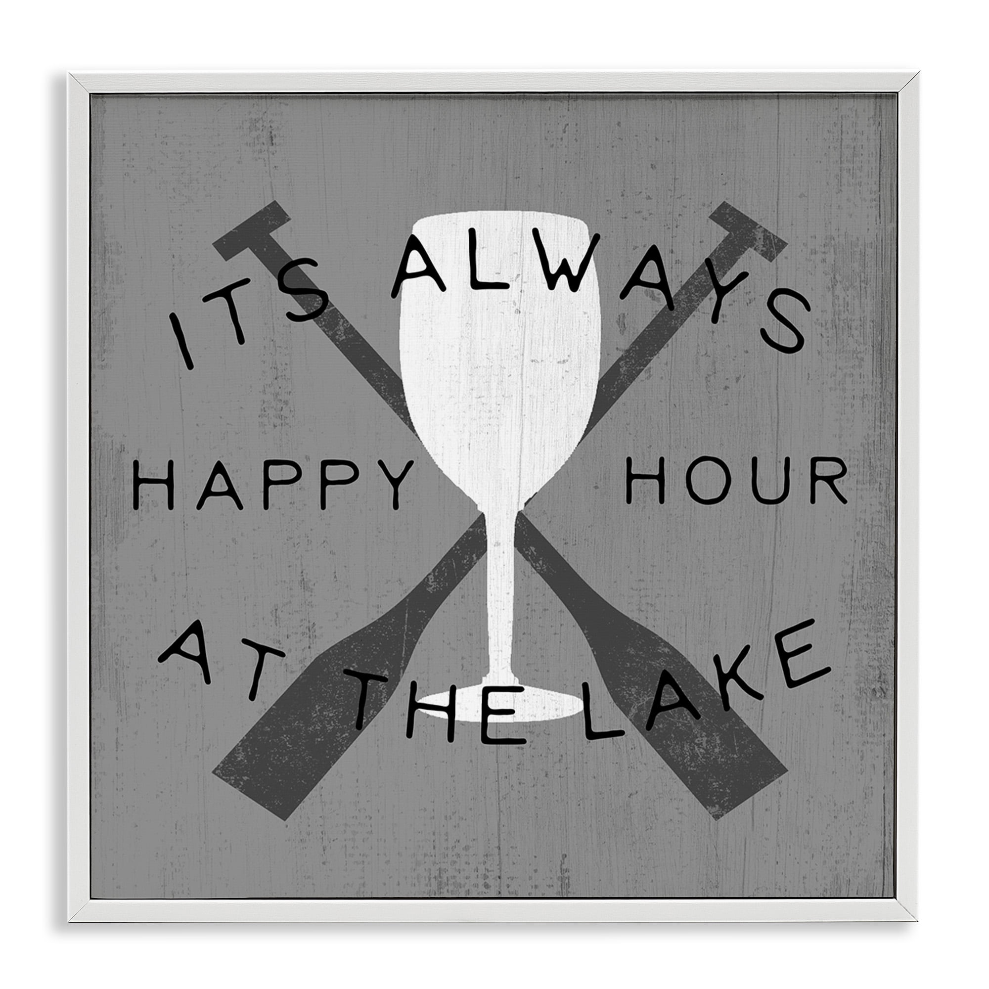 Stupell Industries Always Happy Hour At Lake Typography Painting White Framed Art Print Wall Art, 12 x 12